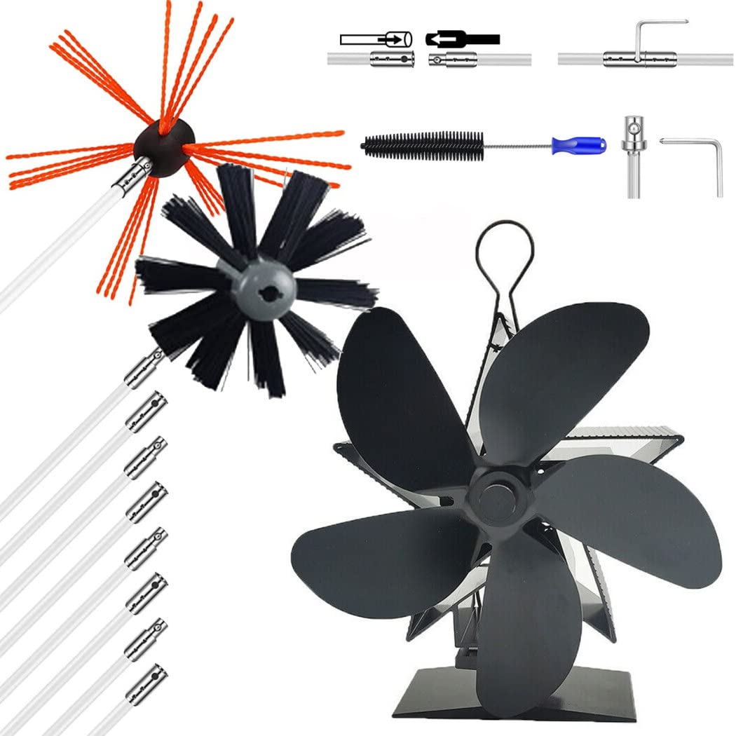 0℃ Outdoor Kit de Deshollinador Profesional con Ventiladores para Chimeneas, Varilla Flexible de Nailon y Cabezal de Cepillo - Ideal para Industria Mecánica, Mantenimiento de Chimeneas y Limpieza de Conductos, 6m