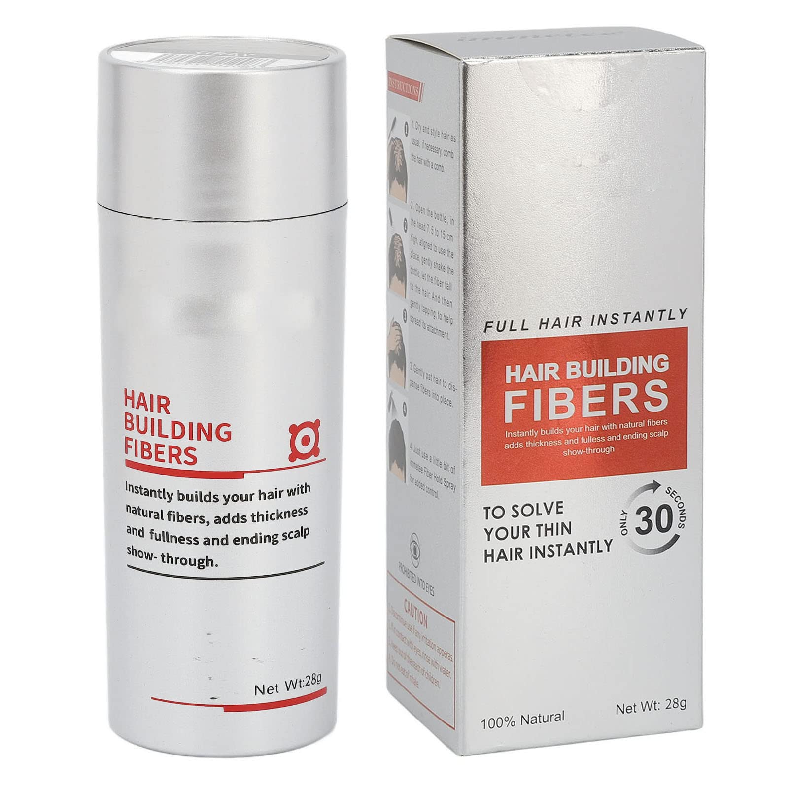 Premium Hair Building Fibers for Thinning Hair - Natural-Looking Hair Thickener to Fill in Fine Hair & Create Fuller Appearance - 28g (Grey) | Ideal for Daily Use, Special Occasions & Confidence Boosting Hairstyles