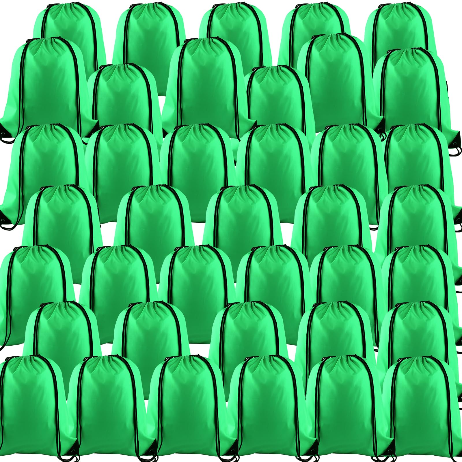 KUUQA 40Pcs Eco-Friendly Drawstring Backpacks - Bulk Green String Bags for Sports, Gym, Travel & Storage | Perfect for Party Favors, School Events & Camping Supplies