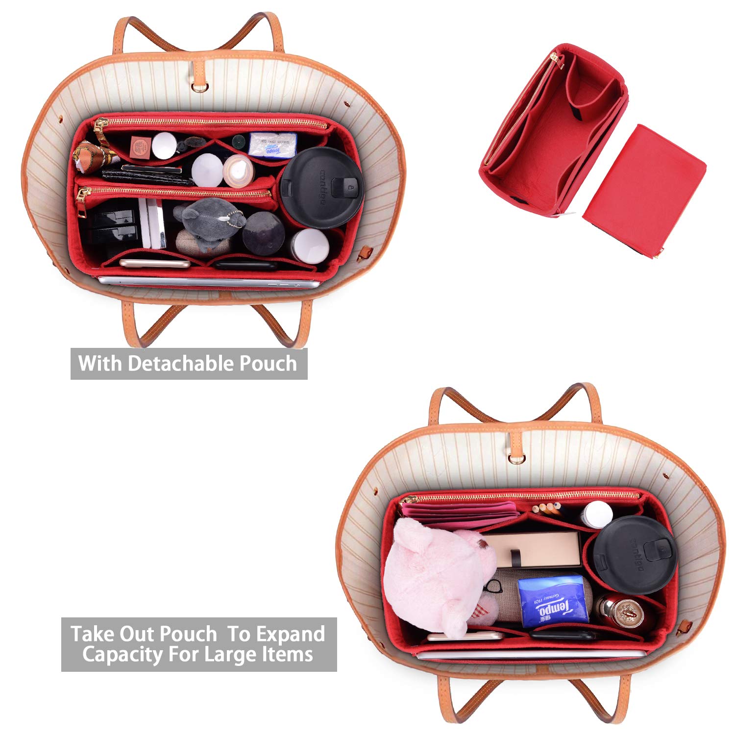 ZTUJO Felt Purse Organizer Insert for Louis Vuitton Speedy, Neverfull, Graceful & Tote Bags - Handbag Shaper & Storage Solution for Travel, Work & Daily Use