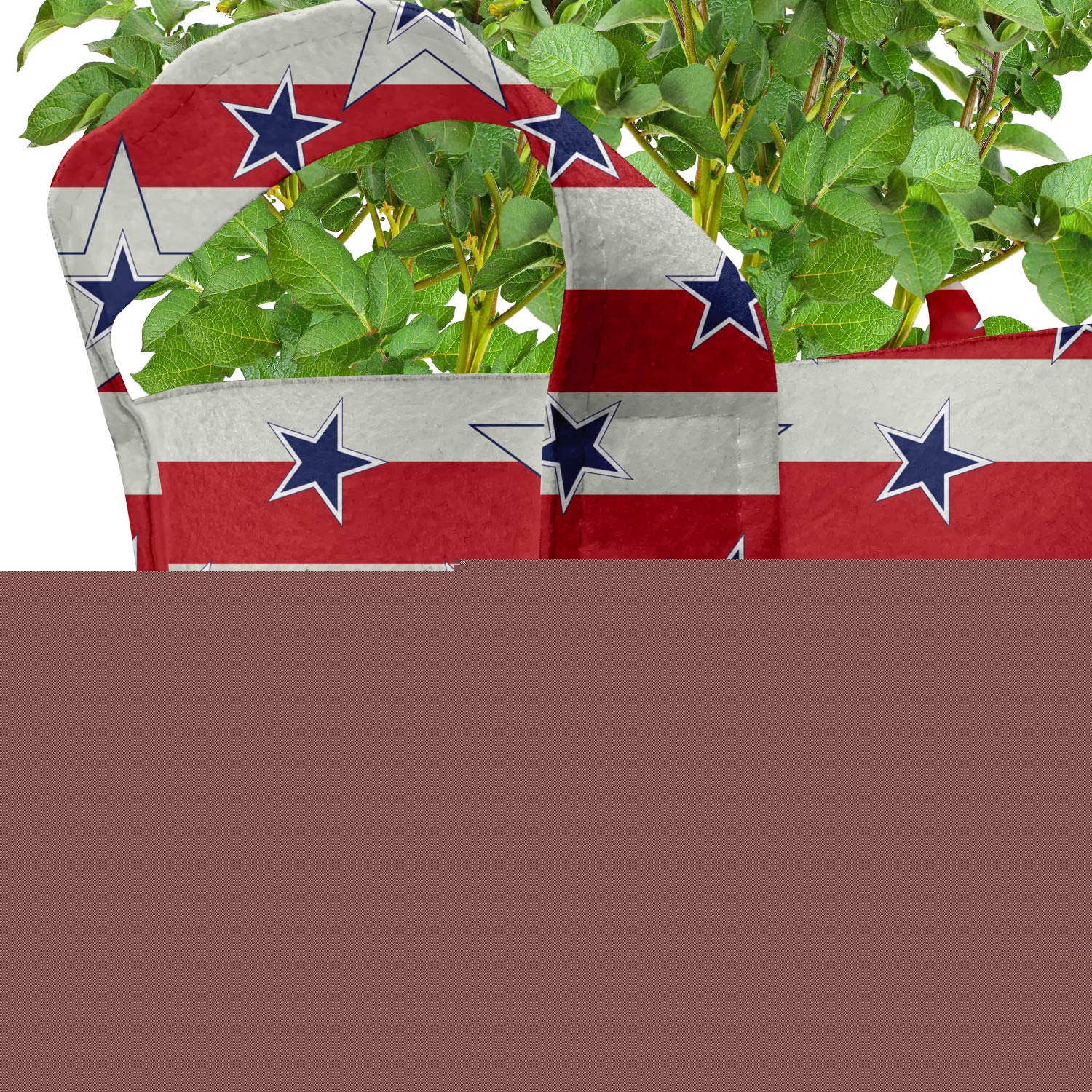 Ambesonne 5-Pack Heavy Duty Geometric Grow Bags with Handles - Stars & Stripes Pattern Fabric Plant Pots for Indoor/Outdoor Gardening (Navy Blue & Coconut Red) - Perfect for Balcony, Patio, and Home Decor