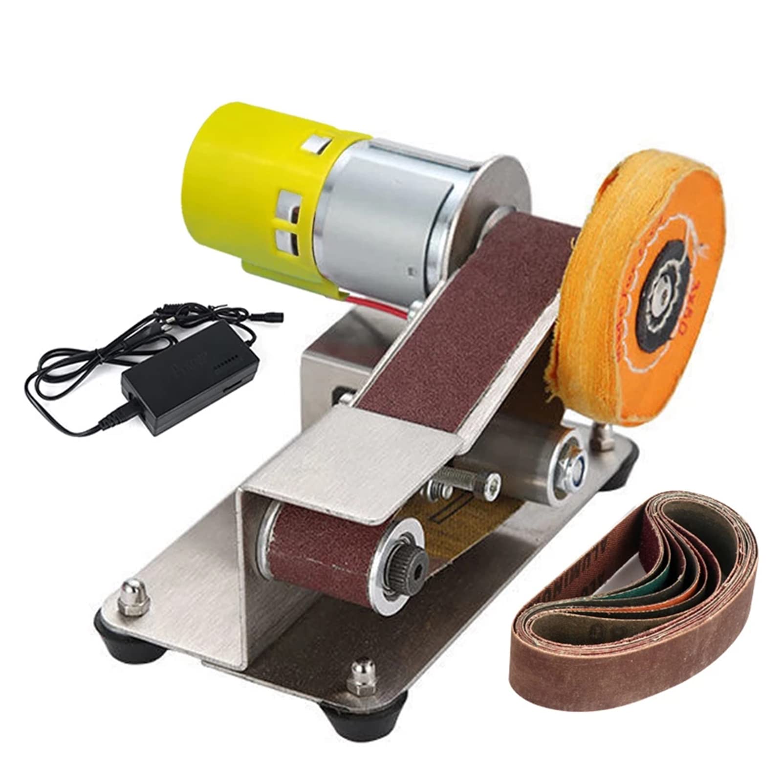 Boncen 110V/220V Mini Electric Belt Sander - DIY Polishing Grinding Machine with 10PCS Sanding Belts for Metal, Wood & Plastic - Perfect for Sharpening, Edge Cutting & Surface Finishing in Home Workshops & Crafts