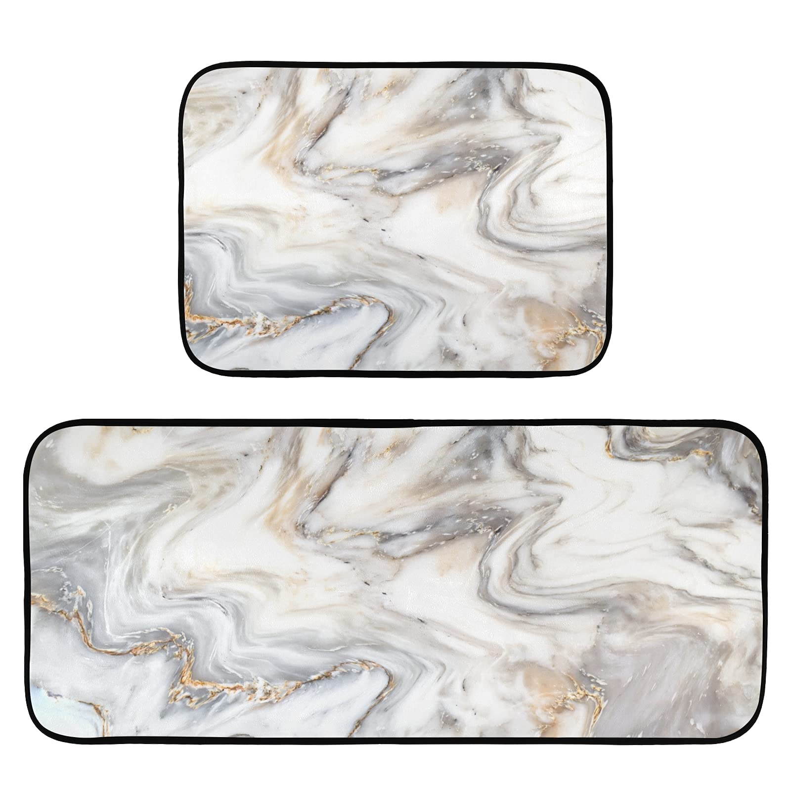 Premium 2-Piece Marble Ink Texture Anti-Fatigue Kitchen Rugs - Waterproof Non-Slip Floor Mats with Comfort Elastic Cotton Layer for Kitchen, Home, Office, Sink & Laundry - Perfect for Standing Comfort While Cooking or Doing Dishes