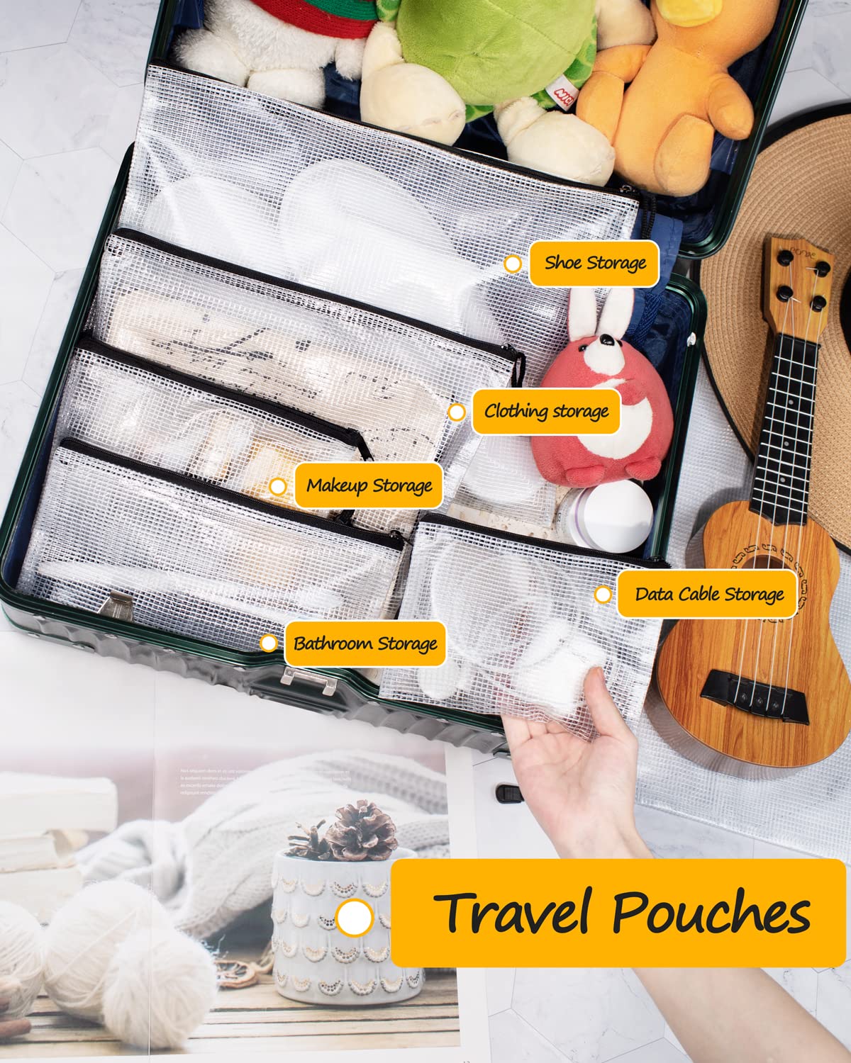 SUNEE Mesh Zipper Pouch 30-Pack (11x16 in) - Waterproof Organizer for School, Travel & Office Supplies