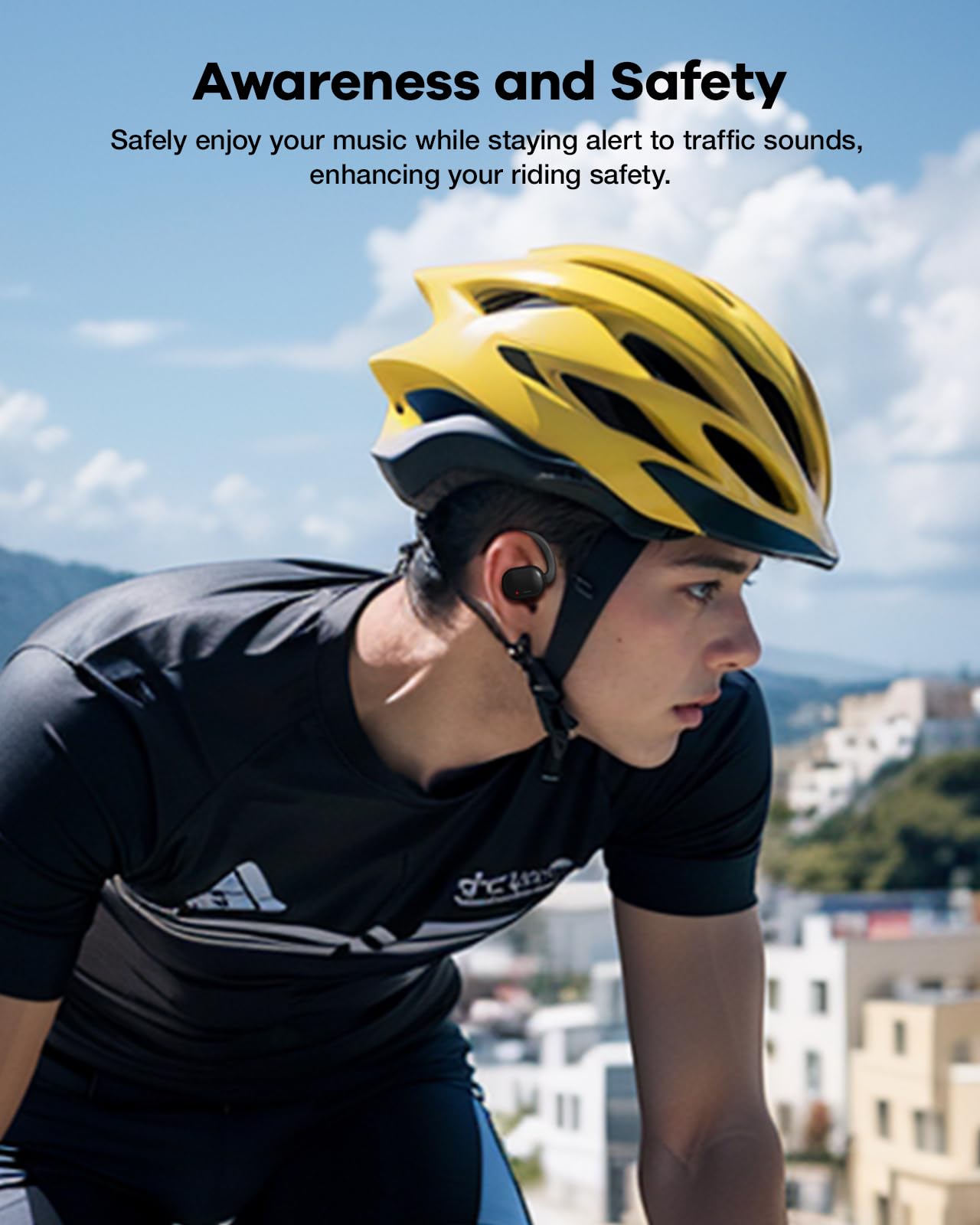 Open Ear Headphones Wireless Bluetooth 5.3 Earbuds with Earhooks - 40Hrs Playtime, IPX6 Sweatproof, Touch Control for Running, Cycling, Workout & Gym - Comfortable Sport Headsets (Black) | Perfect for Outdoor Activities, Fitness Training & Daily Commute