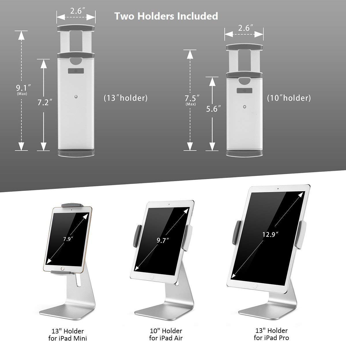 AboveTEK Adjustable Tablet Stand Holder for iPad 7-13 inch, iPad Pro/Air/Mini, Samsung Galaxy Tab, Nexus - Universal Desktop Stand for 4.7''-13.5'' Tablets & Phones - Perfect for Work, Study, Watching Videos & Video Calls