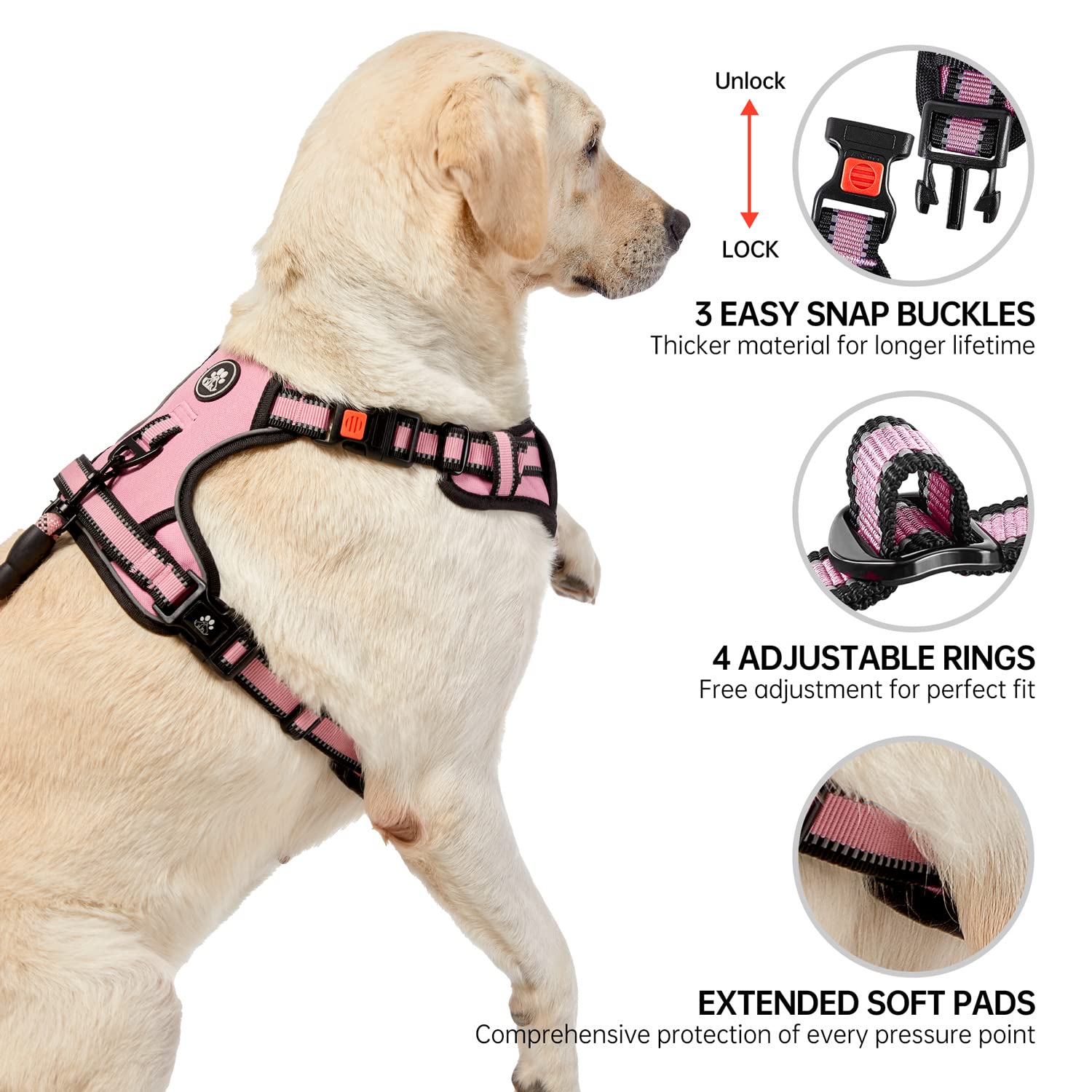 NESTROAD No Pull Dog Harness - Adjustable Oxford Pet Vest with Leash & Reflective Strips, No-Choke Design for Small Medium Large Dogs (Pink) - Perfect for Walking, Training & Outdoor Adventures