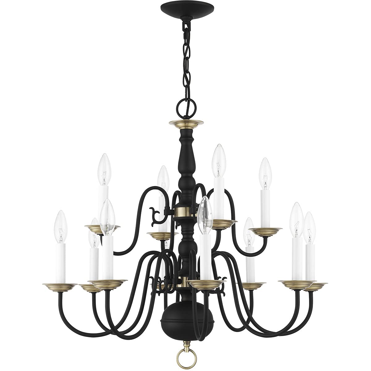 Livex Lighting 5012-04 12-Light Black Chandelier - Modern Crystal Ceiling Light Fixture for Dining Room, Bedroom & Living Room Decor