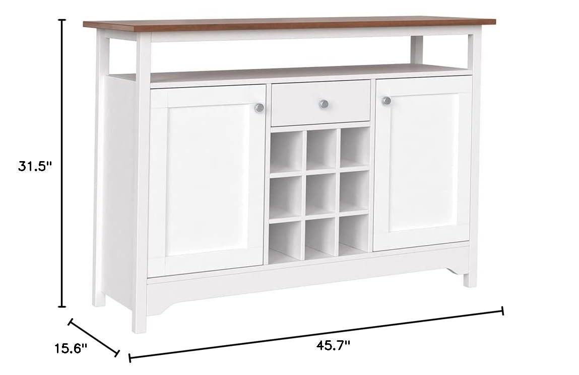 Modern Black Wooden Buffet Cabinet with 2 Doors, Drawers & 9 Wine Cubes - Freestanding Kitchen Sideboard Storage for Dining Room, Home Office & Living Room - Perfect for Organizing Dishes, Glassware & Wine Collections