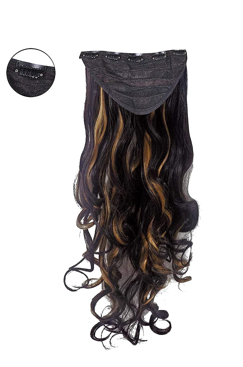 Glan 5 Clips 20-22 Inches Curly Synthetic Hair Extensions for Women - Golden Brown - Instant Length & Volume - Full Head Clip-in Extensions for Daily Wear & Special Occasions