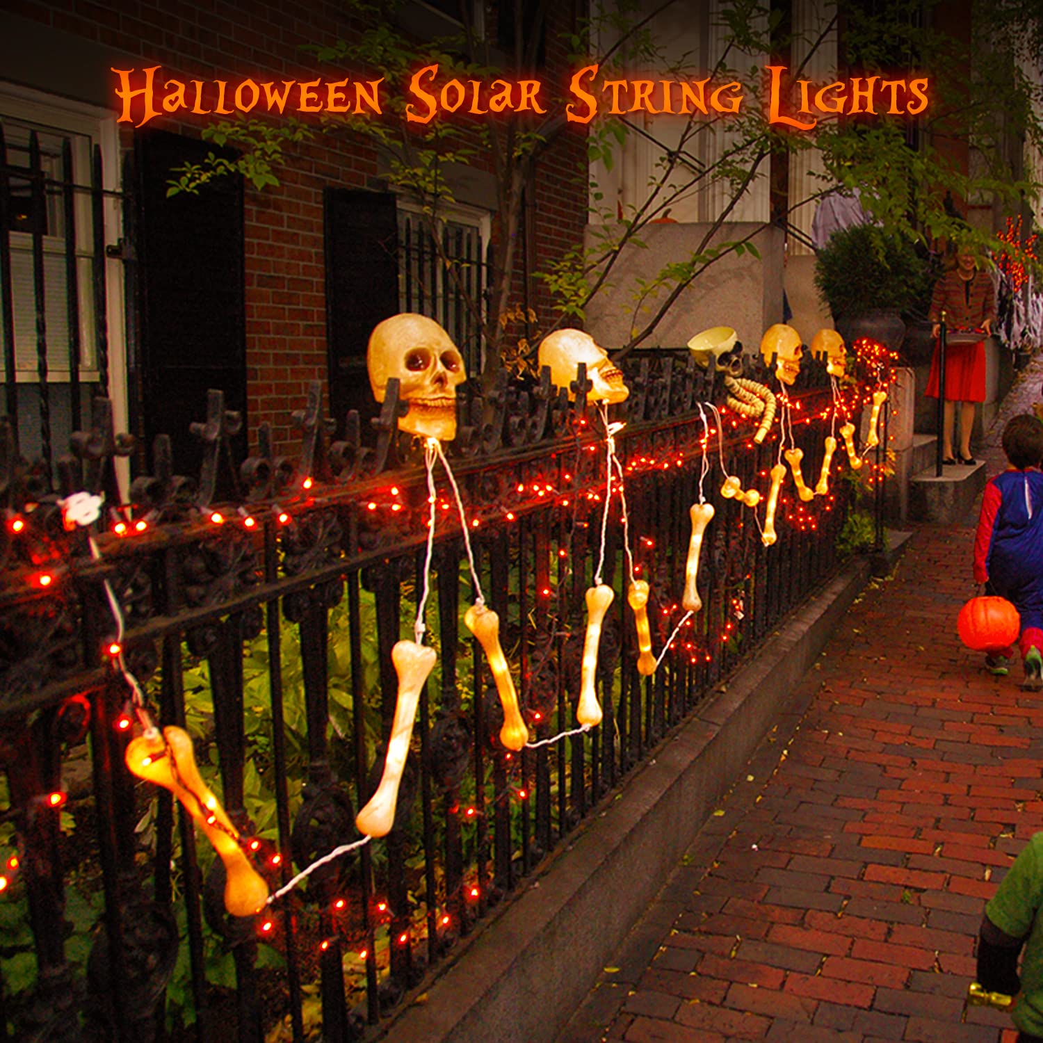 200 LED Orange Solar String Lights - 2 Pack (75.5Ft Each) - 8 Lighting Modes for Outdoor Halloween, Christmas, Thanksgiving & Fall Decorations - Perfect for Yard, Tree, Patio & Garden Party Lighting