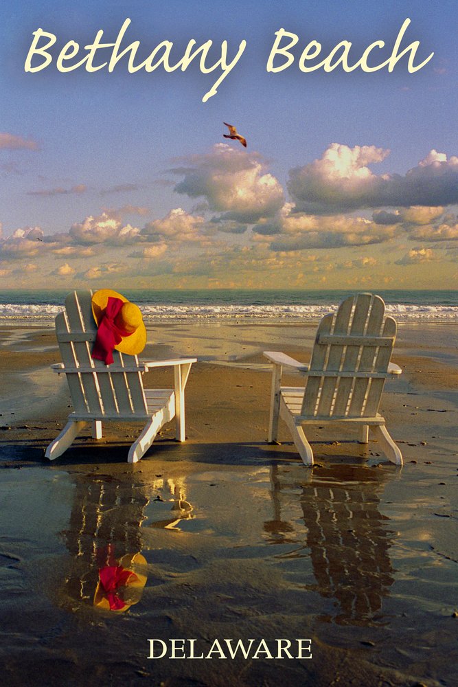 Bethany Beach Delaware Adirondack Chairs Ocean View 24x36 Signed Art Print - Coastal Wall Decor for Living Room, Beach House & Office