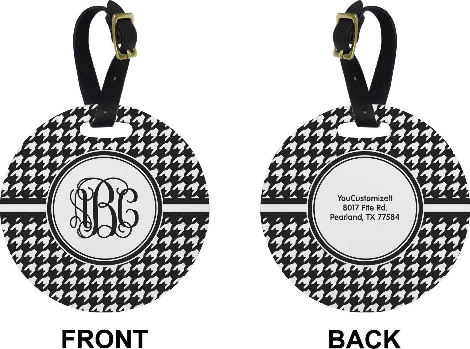 Custom Houndstooth Plastic Luggage Tag - Round Personalized Travel ID Tag for Suitcases, Bags & Backpacks - Perfect for Travel, Business Trips & Vacation