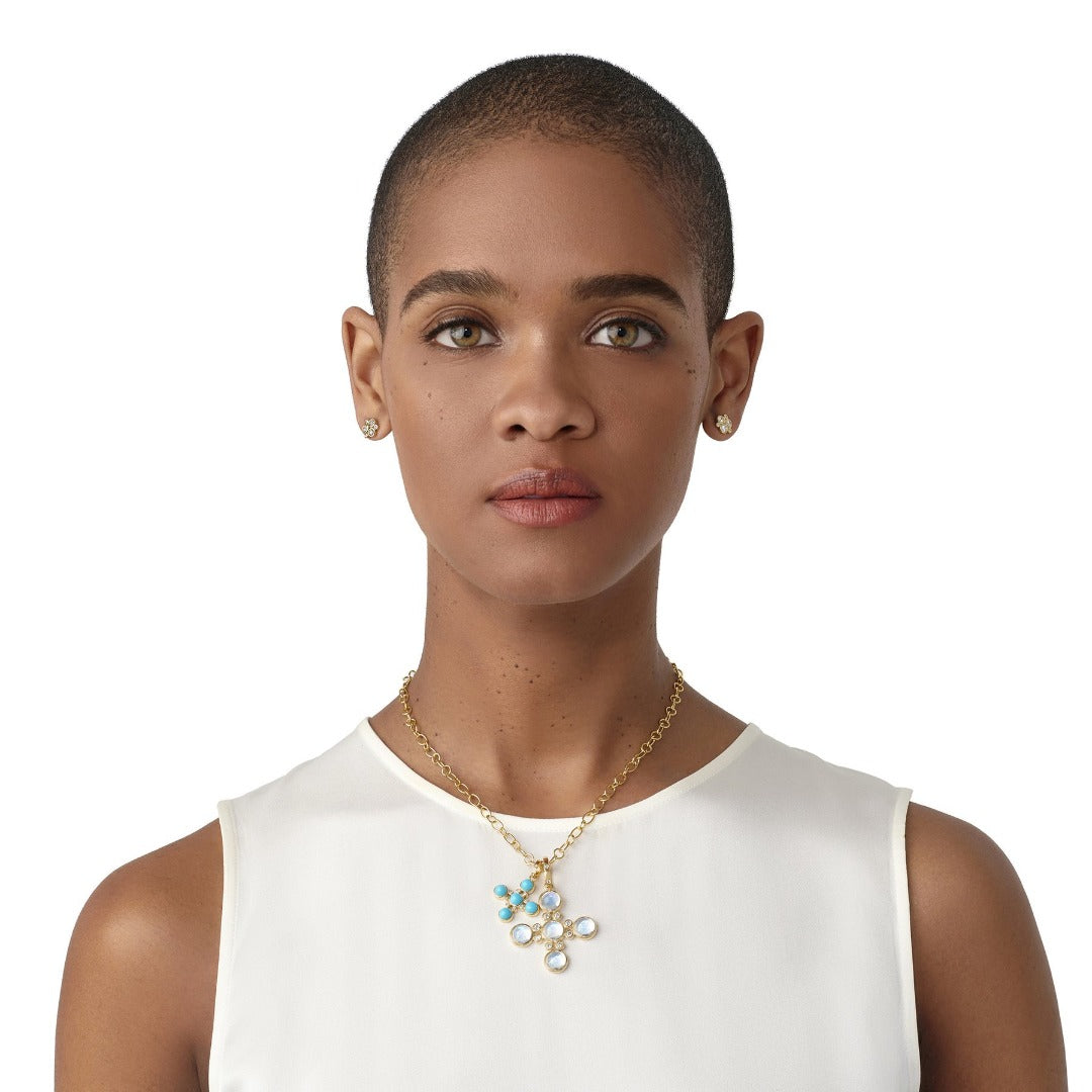 Turquoise Small Four Elements Cross Pendant Necklace - Temple St. Clair Jewelry for Women | Perfect for Everyday Wear, Gifts & Spiritual Protection