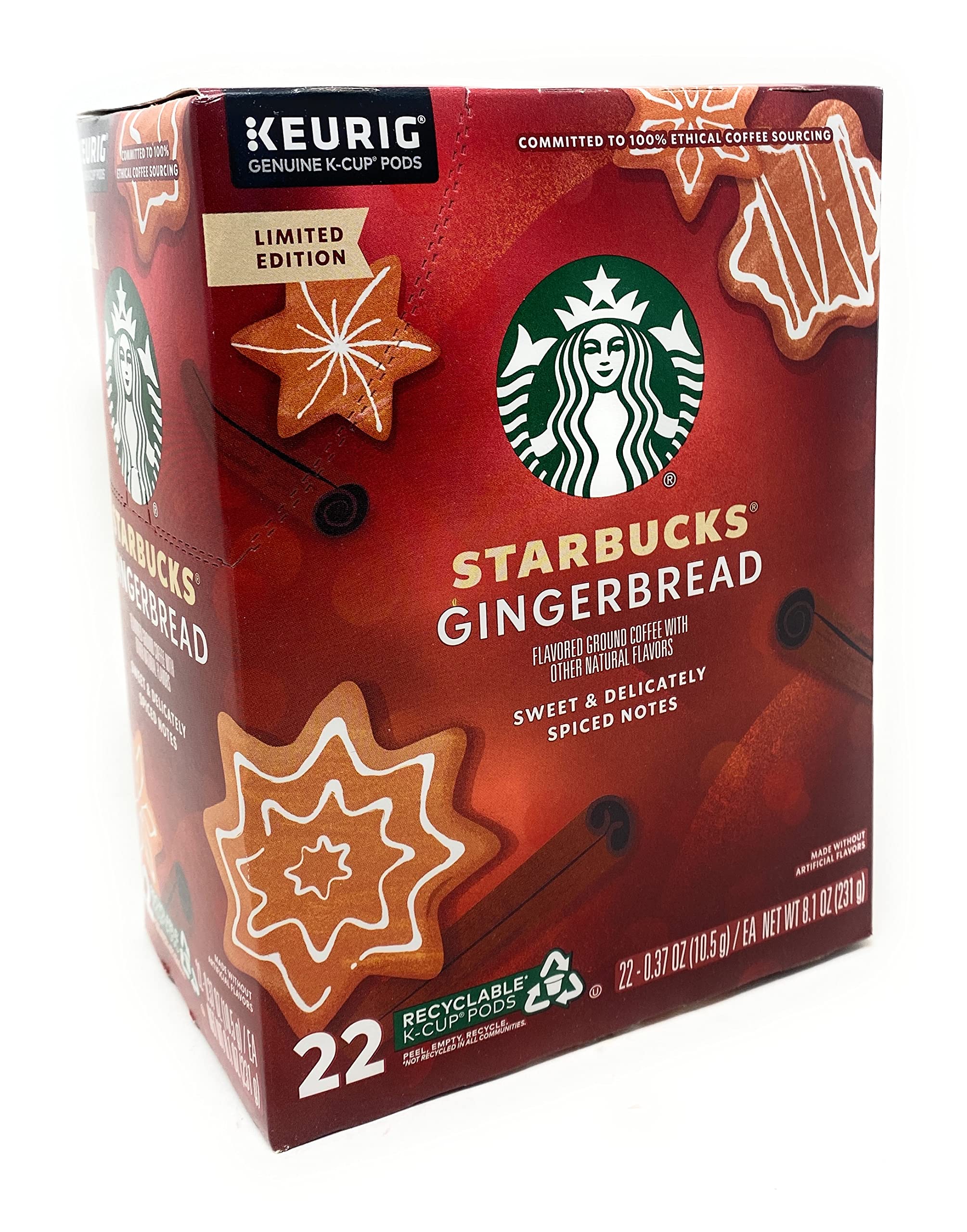 Starbucks Holiday Limited Edition Gingerbread Coffee K-Cup Pods - 22 Count Box | Premium Flavored Coffee for Keurig Brewers | Perfect for Christmas Morning & Winter Gatherings