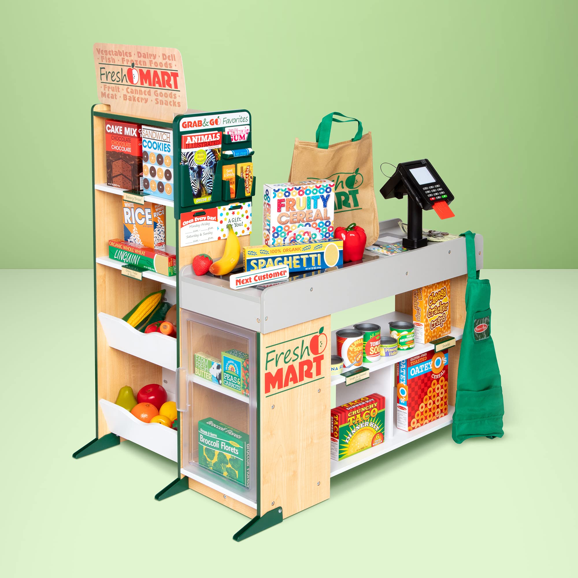 Melissa & Doug Wooden Fresh Mart Grocery Store Play Set - FSC Certified Wooden Pretend Play for Kids - Perfect for Home, Classroom & Daycare Role-Playing Games