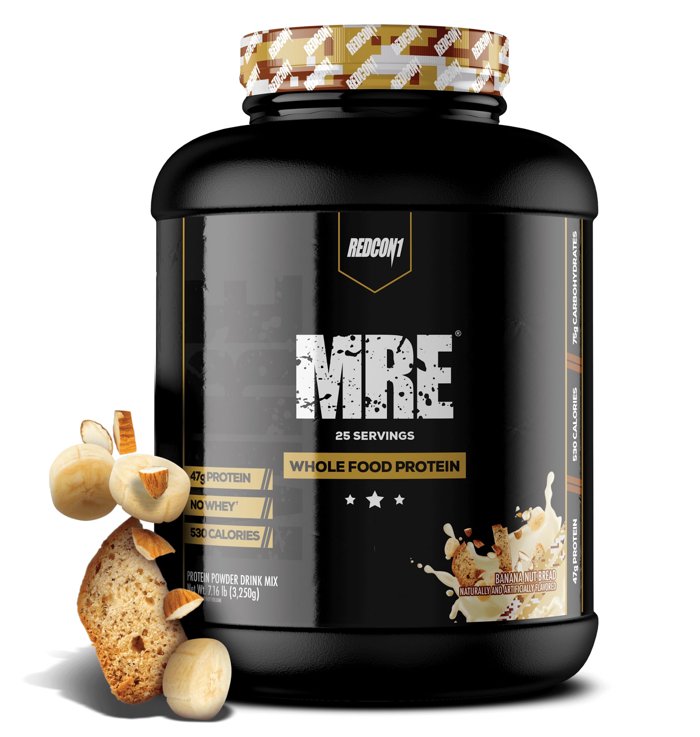 REDCON1 MRE Protein Powder - Banana Nut Bread Flavor | Meal Replacement with MCT Oil & Whole Foods | Muscle Recovery Protein Supplement | 25 Servings | Perfect for Post-Workout, Camping & Emergency Preparedness
