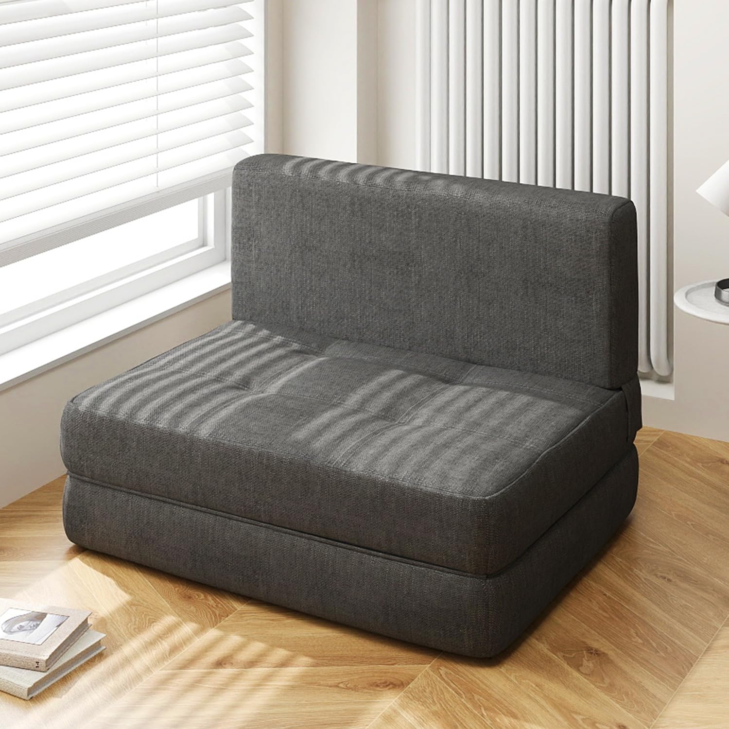 Aiho Convertible Sleeper Sofa Bed with Memory Foam - Modern Linen Fabric Futon Couch with Removable Cover - Space Saving Sofa Bed for Small Apartments, Living Rooms & Lofts - Dark Grey - Perfect for Guest Rooms, Home Offices & Studio Apartments