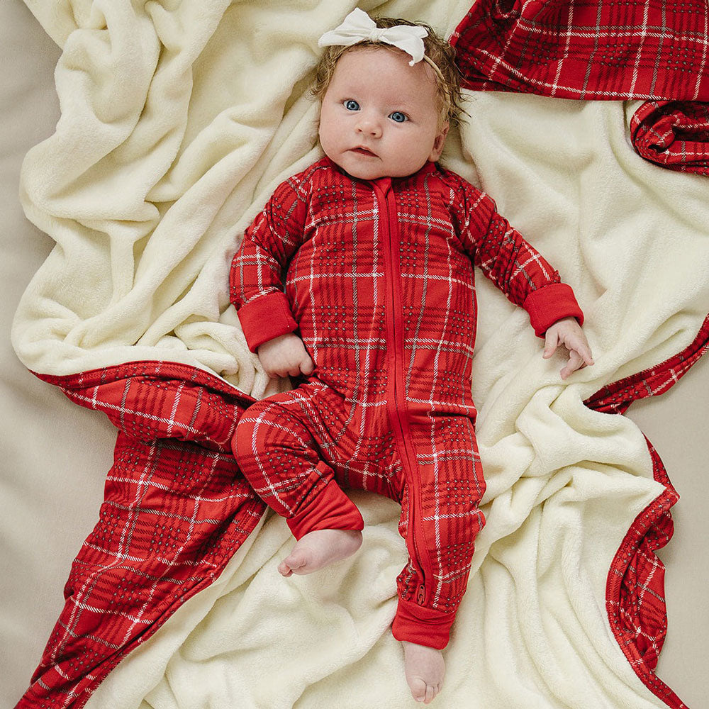 Bamboo Zipper Pajama Set - Soft Red Plaid Sleepwear for Women & Men - Cozy Loungewear for Winter Nights & Relaxing at Home