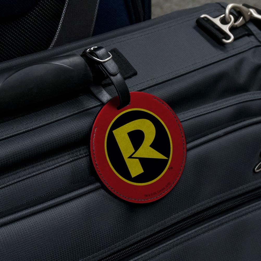 Batman & Robin Logo Round Leather Luggage Tag - Personalized Suitcase ID Tag for Travel Bags - Perfect for Carry-Ons, Backpacks & Suitcase Identification