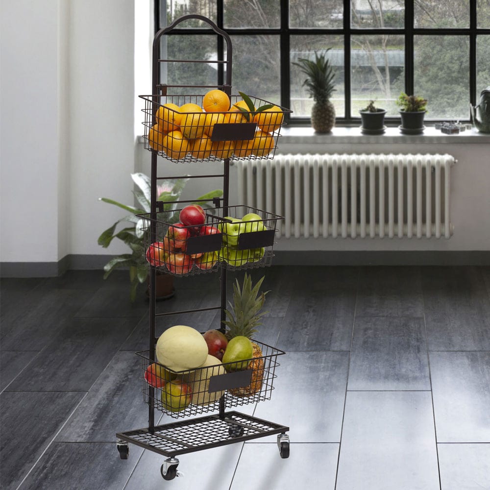 3-Tier Adjustable Metal Storage Rack with Chalkboard Plates - Space Saving Organizer for Kitchen, Bathroom, Office & Garage - Perfect for Storing Spices, Books, Tools & Cleaning Supplies