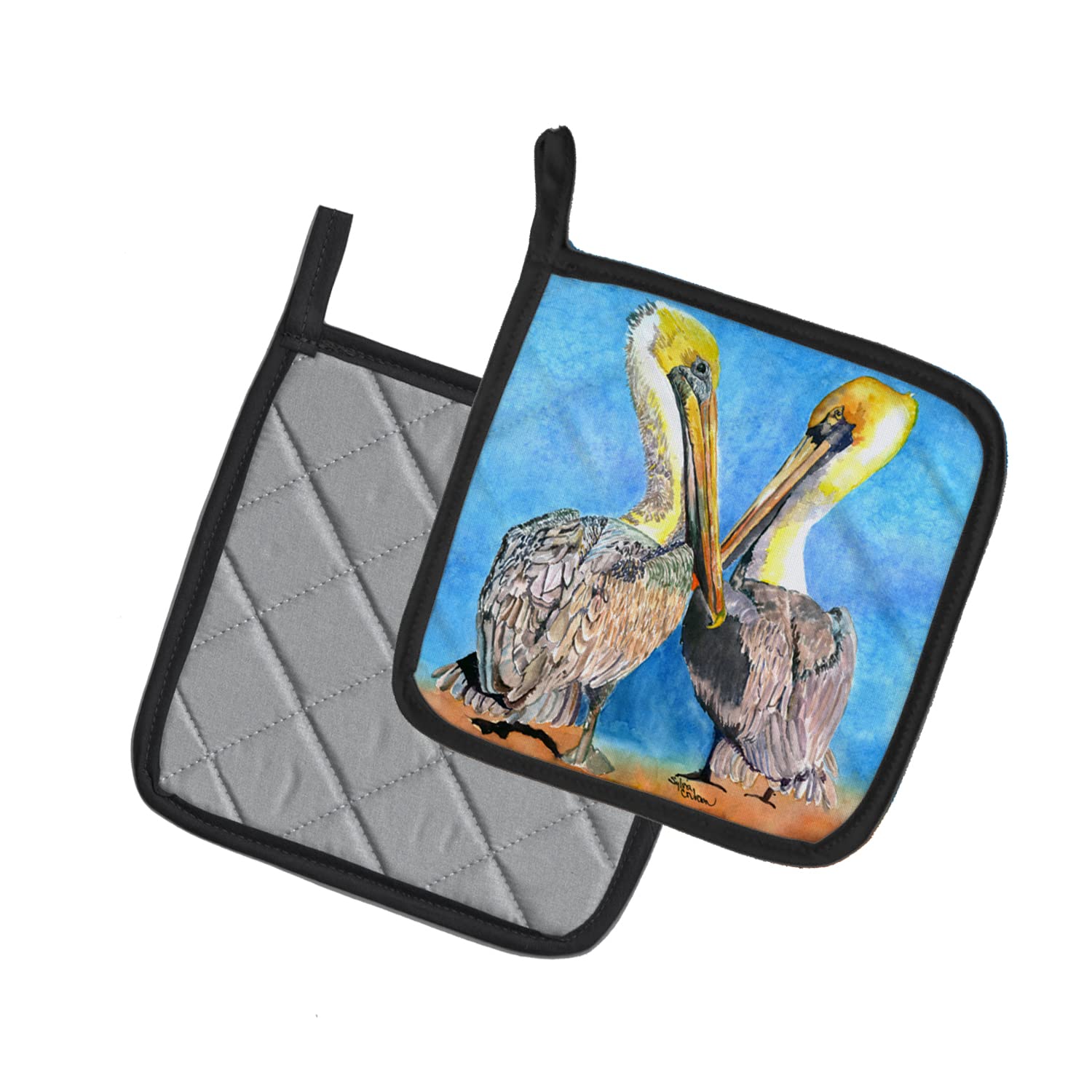 Heat Resistant Pot Holders Set of 2 - Pelican Design Kitchen Oven Mitts for Cooking, Baking & BBQ - 7.5