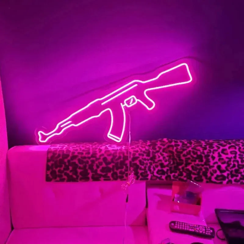 AK47 Neon Sign - Custom Gun LED Wall Art for Bedroom & Game Room - Rifle Night Light Lamp - Unique Birthday Gift for Men - Perfect for Man Cave, Gaming Setup & Military Themed Decor