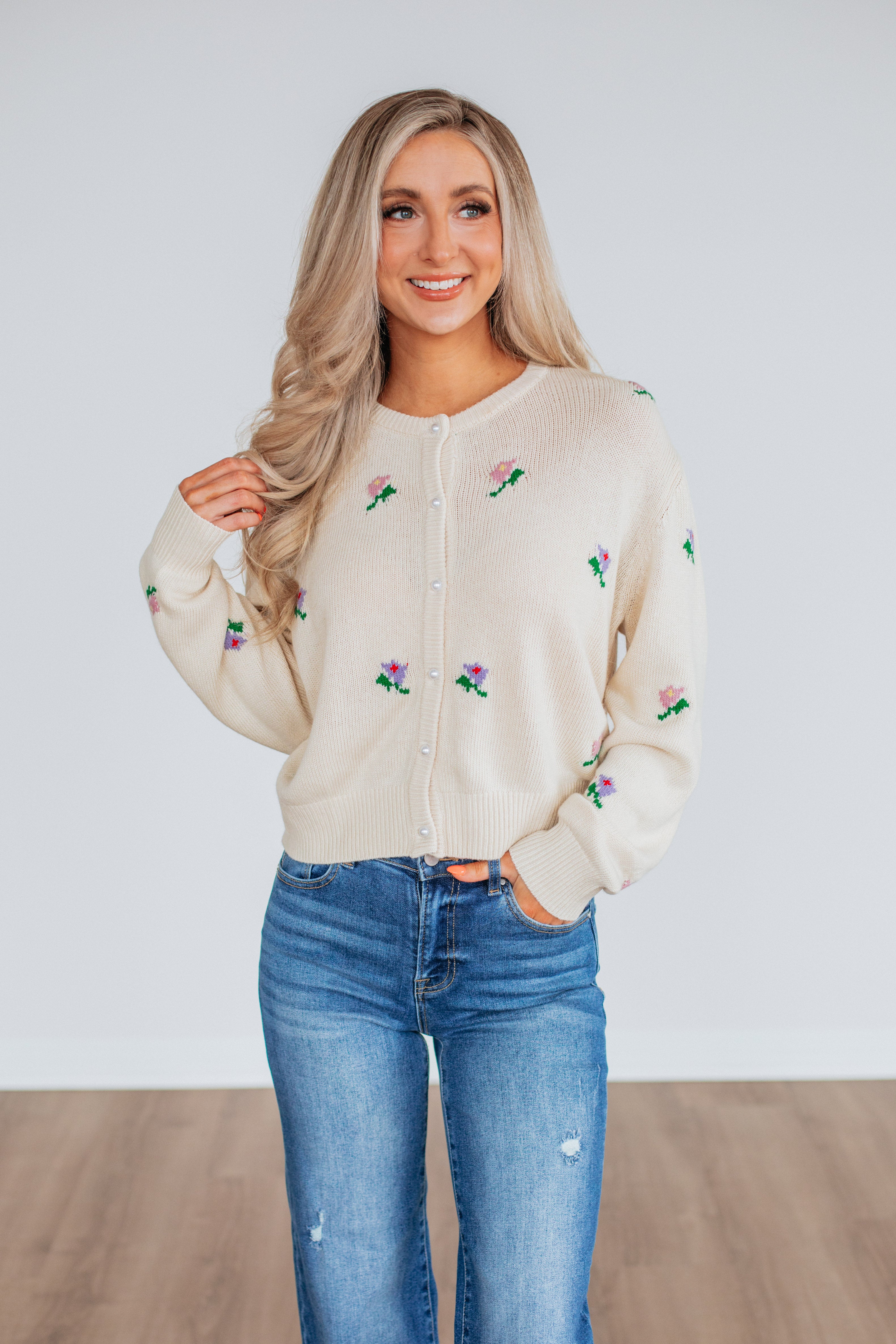 Betty Floral Cardigan for Women - Lightweight Knit Open Front Sweater - Spring & Fall Layering Piece for Casual Outfits or Office Wear