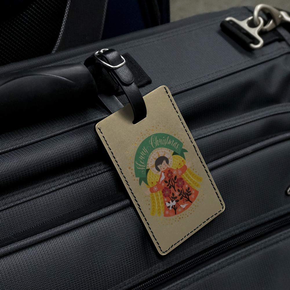 Christmas Angel Rectangle Leather Luggage Tag - Personalized Carry-On ID Tag for Suitcases & Travel Bags | Perfect Holiday Gift for Travelers