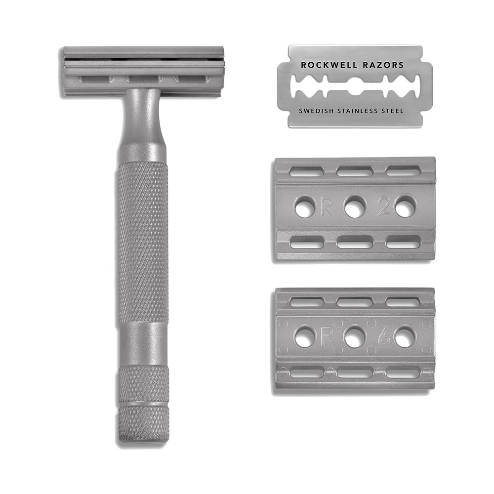 Rockwell 6S Adjustable Safety Razor - Premium Stainless Steel Double Edge Razor with 5 Replacement Blades - Perfect for Men's Wet Shaving & Grooming Routine