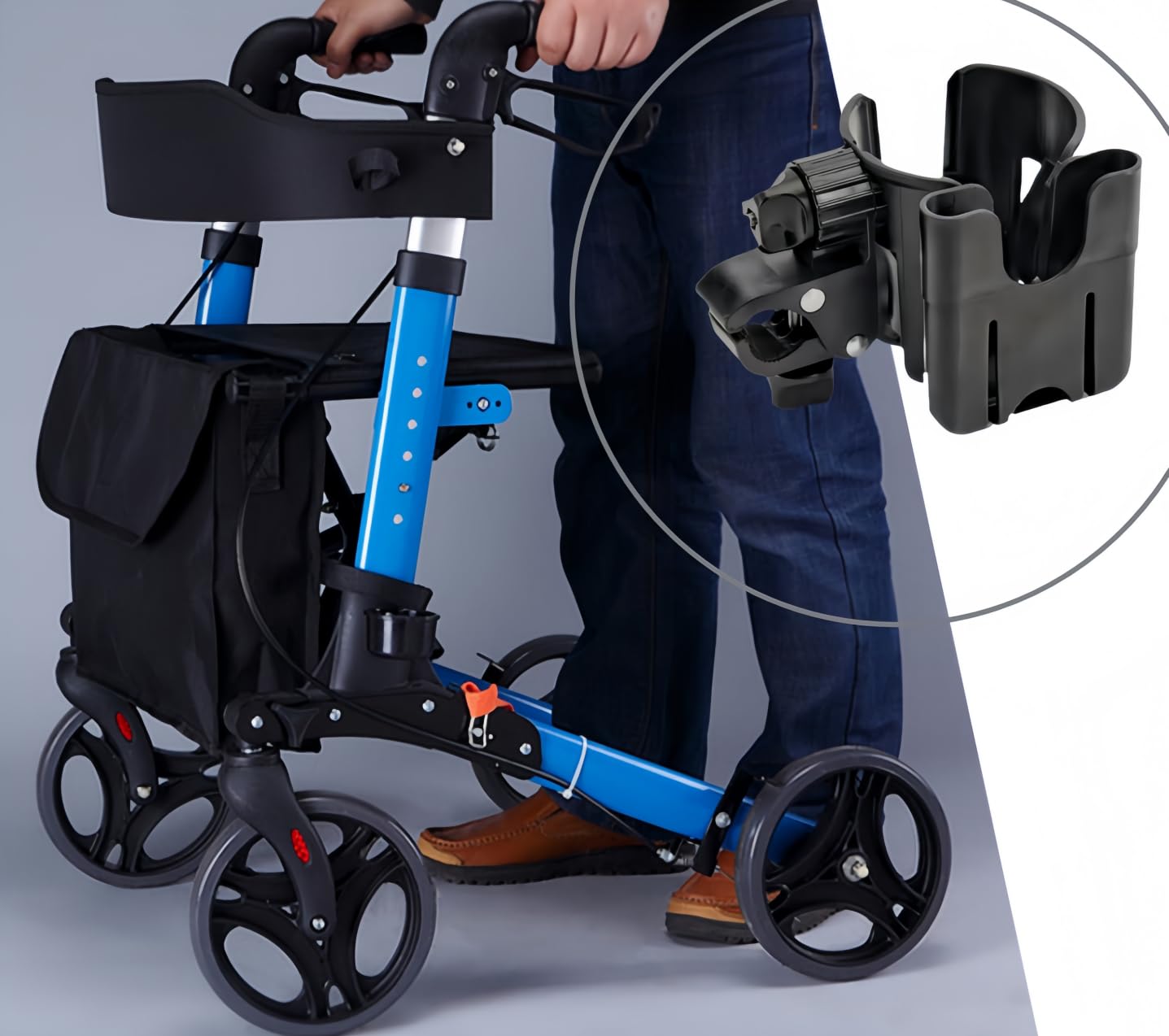 2-in-1 Wheelchair Cup Holder with Phone Mount - Universal Drink Holder for Walkers, Wheelchairs, Strollers, Bikes & Scooters - Perfect for Outdoor Activities, Travel & Mobility Assistance