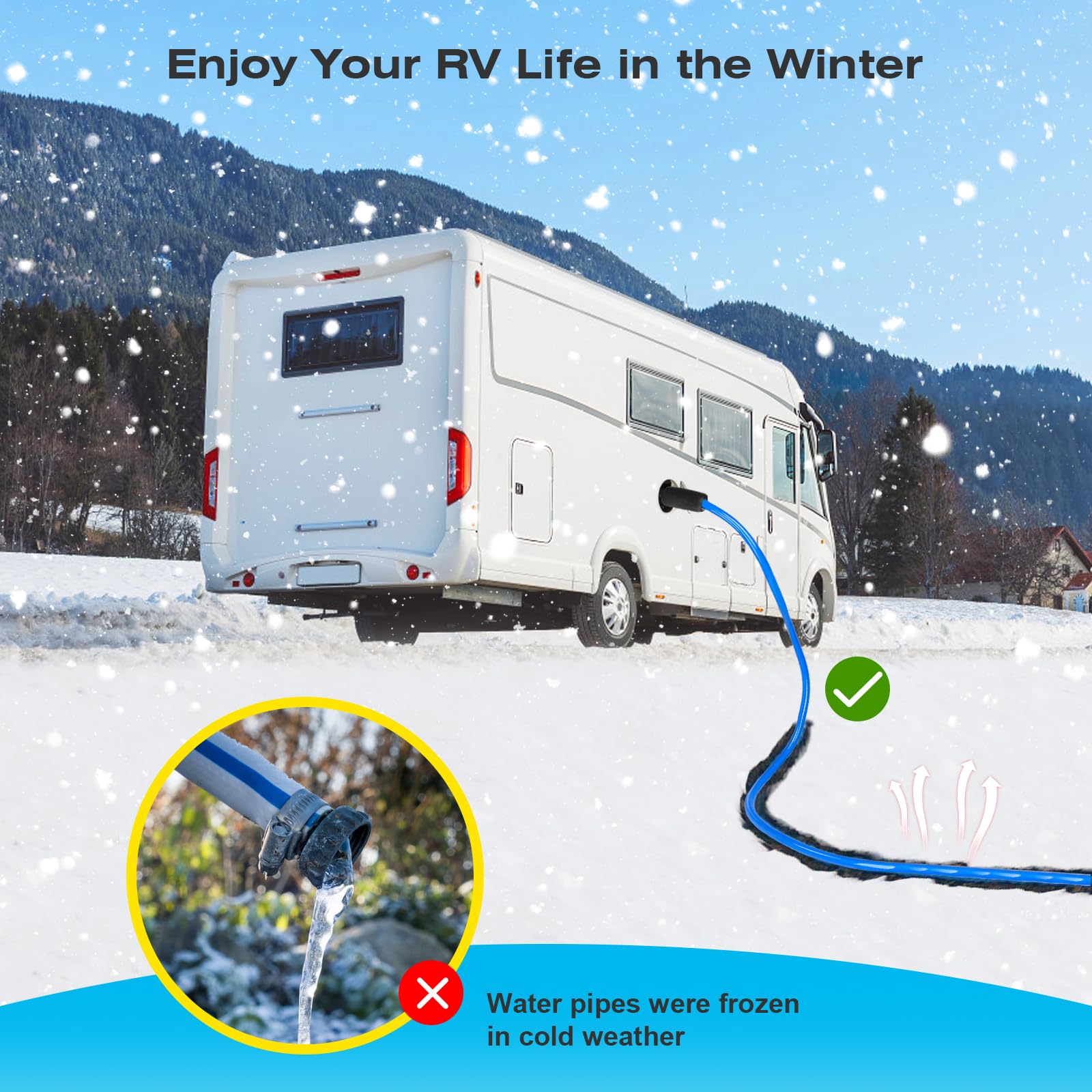 25FT Heated RV Water Hose with Thermostat - Lead & BPA Free, 1/2