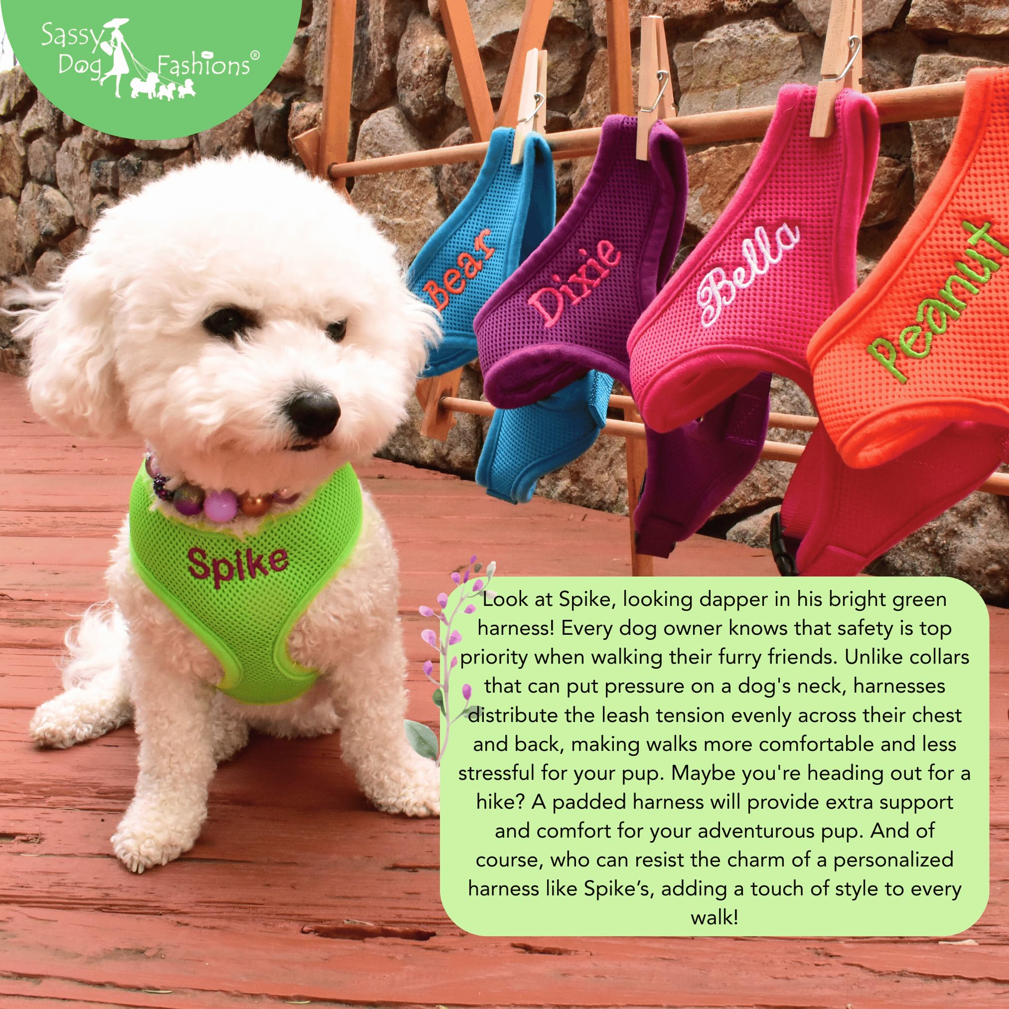 **Personalized Dog Harness with Embroidered Pet Name – Soft Padded Air Mesh No-Pull Adjustable Harness for Small & Medium Dogs – Made in USA (Small, Green) – Perfect for Walks, Training & Outdoor Adventures**