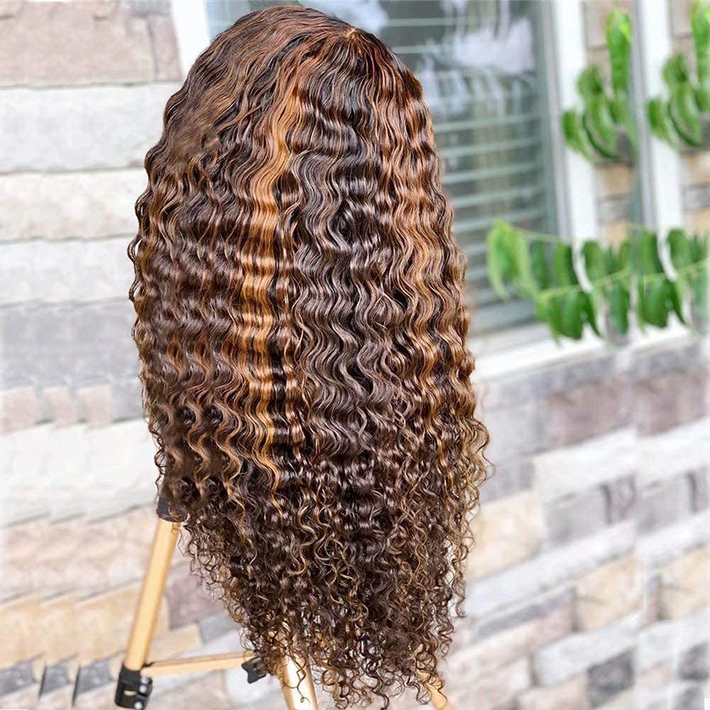 13x6 HD Transparent Lace Front Wig - 26inch Brazilian Deep Wave Human Hair Wig for Women | Pre Plucked Bleached Knots, Ombre T4/27 Color, Natural Curly Style | Perfect for Daily Wear, Cosplay & Special Occasions