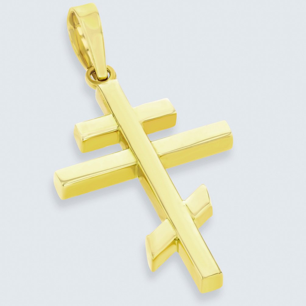 14K Yellow Gold Russian Orthodox Cross Pendant Necklace with Cuban Chain - Religious Jewelry for Men & Women - Perfect for Baptism, First Communion & Spiritual Gifts