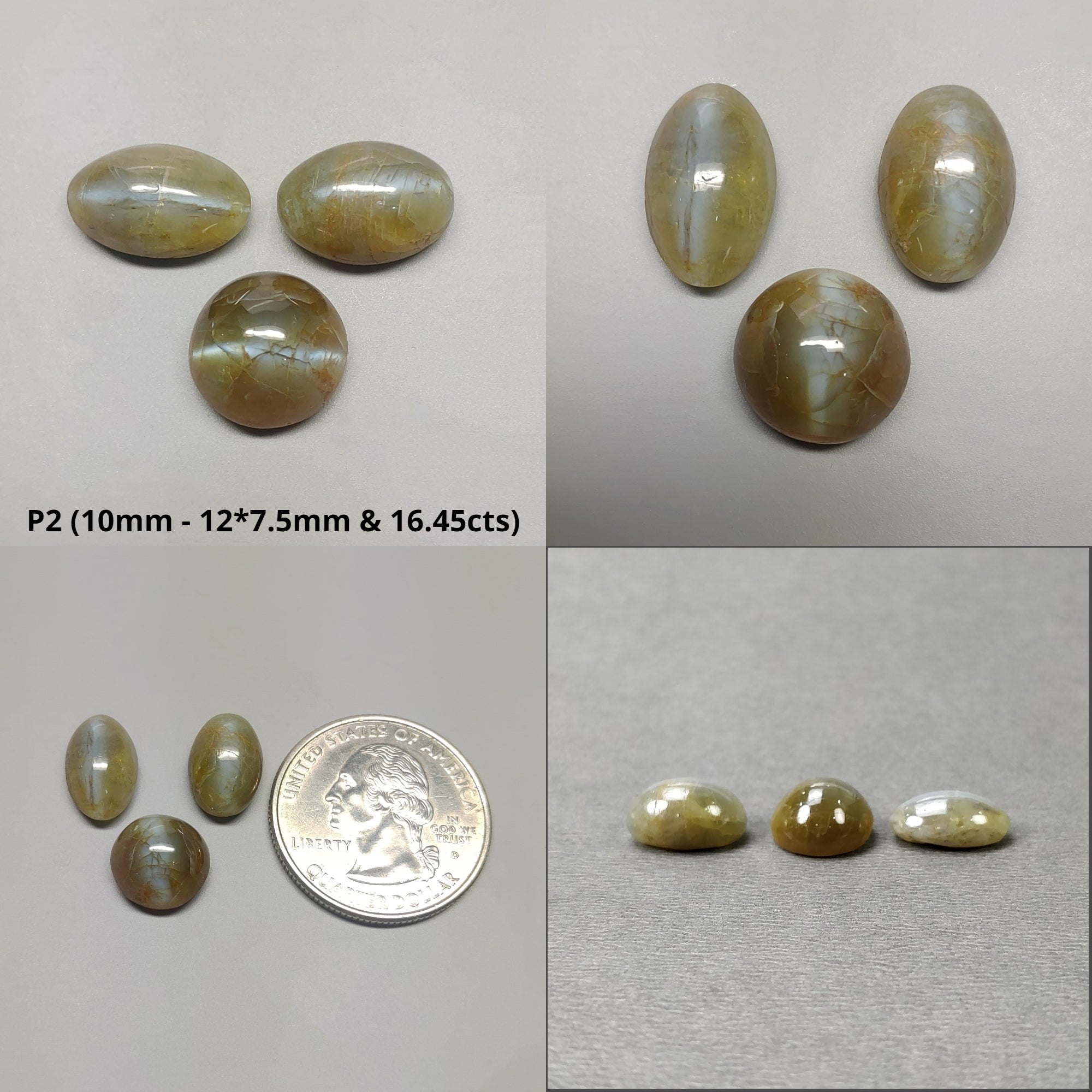 Natural Untreated Chrysoberyl Cat's Eye Gemstone Cabochon - Round & Oval Shapes (1pc, 2pcs, 3pcs) | Healing Crystal for Jewelry Making, Meditation & Energy Work