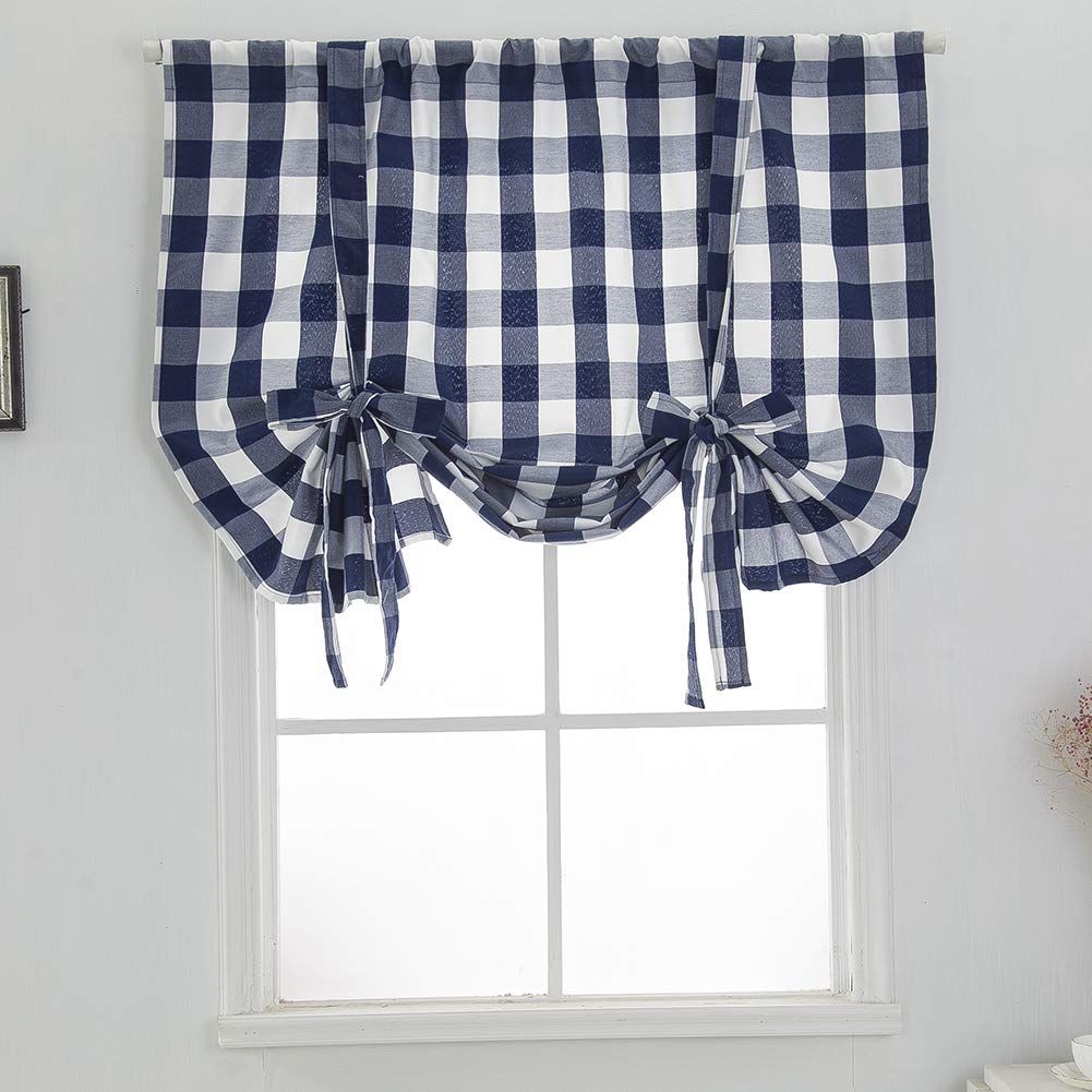 Farmhouse Blue Buffalo Check Thermal Curtains - Insulated for Small Windows & Home Decor