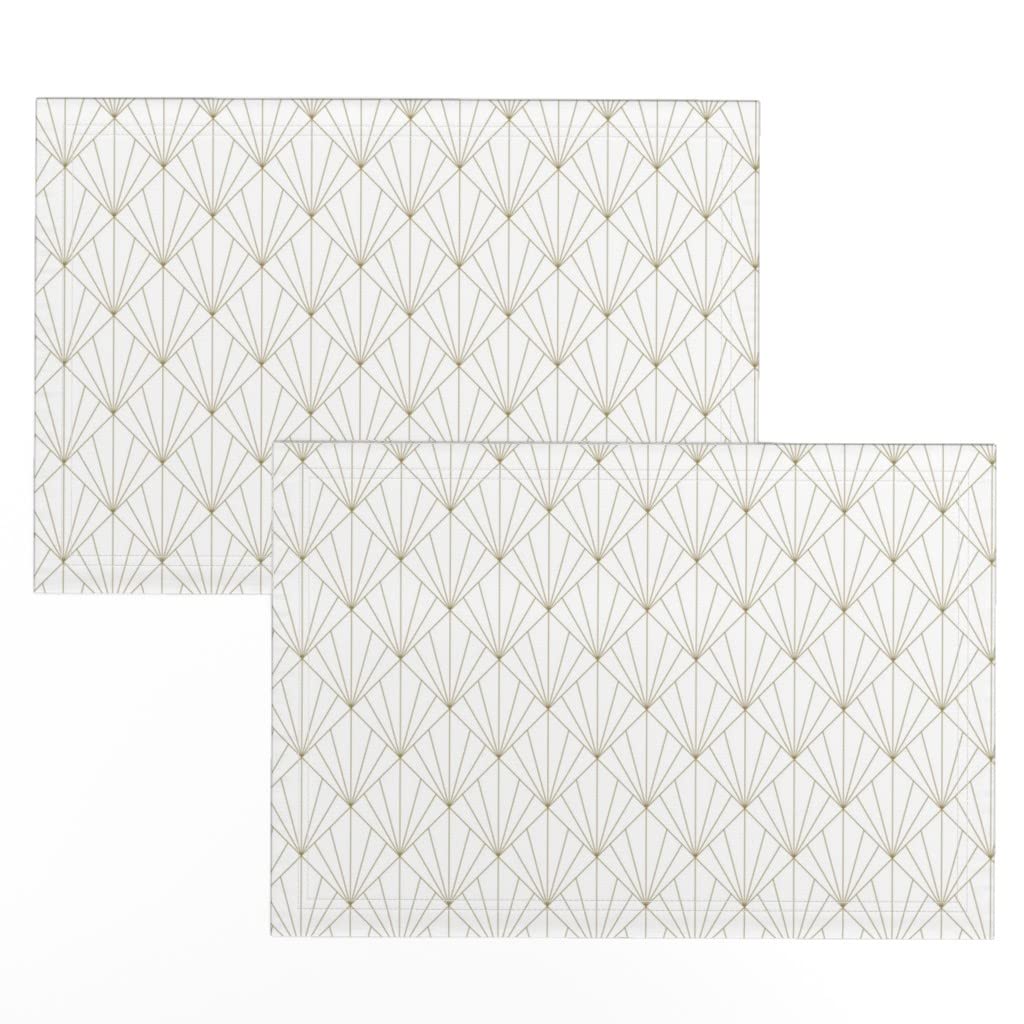 Art Deco Geometric Triangle Gold & White Diamond Print Linen Cotton Canvas Placemats (Set of 2) - Elegant Table Setting for Dining Room, Kitchen, or Party Decor