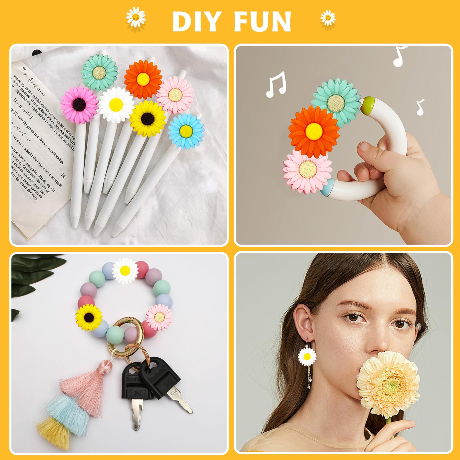 20 PCS Colorful Daisy Silicone Focal Beads - 30mm Flower Loose Beads for DIY Jewelry Making, Keychains, Bracelets, Necklaces, Pens & Lanyards - Perfect for Crafts, Gifts and Fashion Accessories