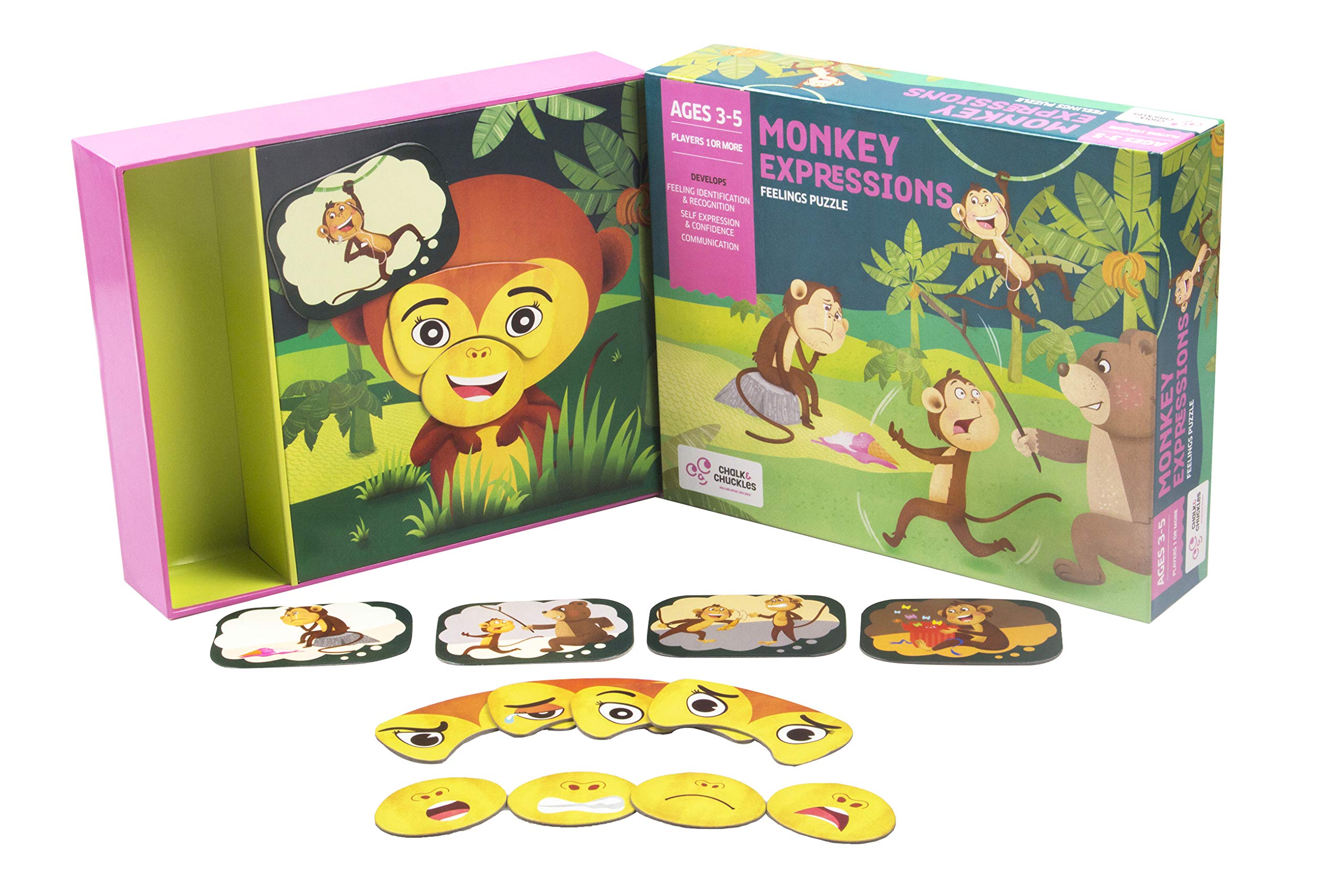 Chalk and Chuckles CC-001 Monkey Expressions Board Game - Fun Family Game for Kids & Adults, Educational Emotional Learning Toy for Preschool & Classroom Use