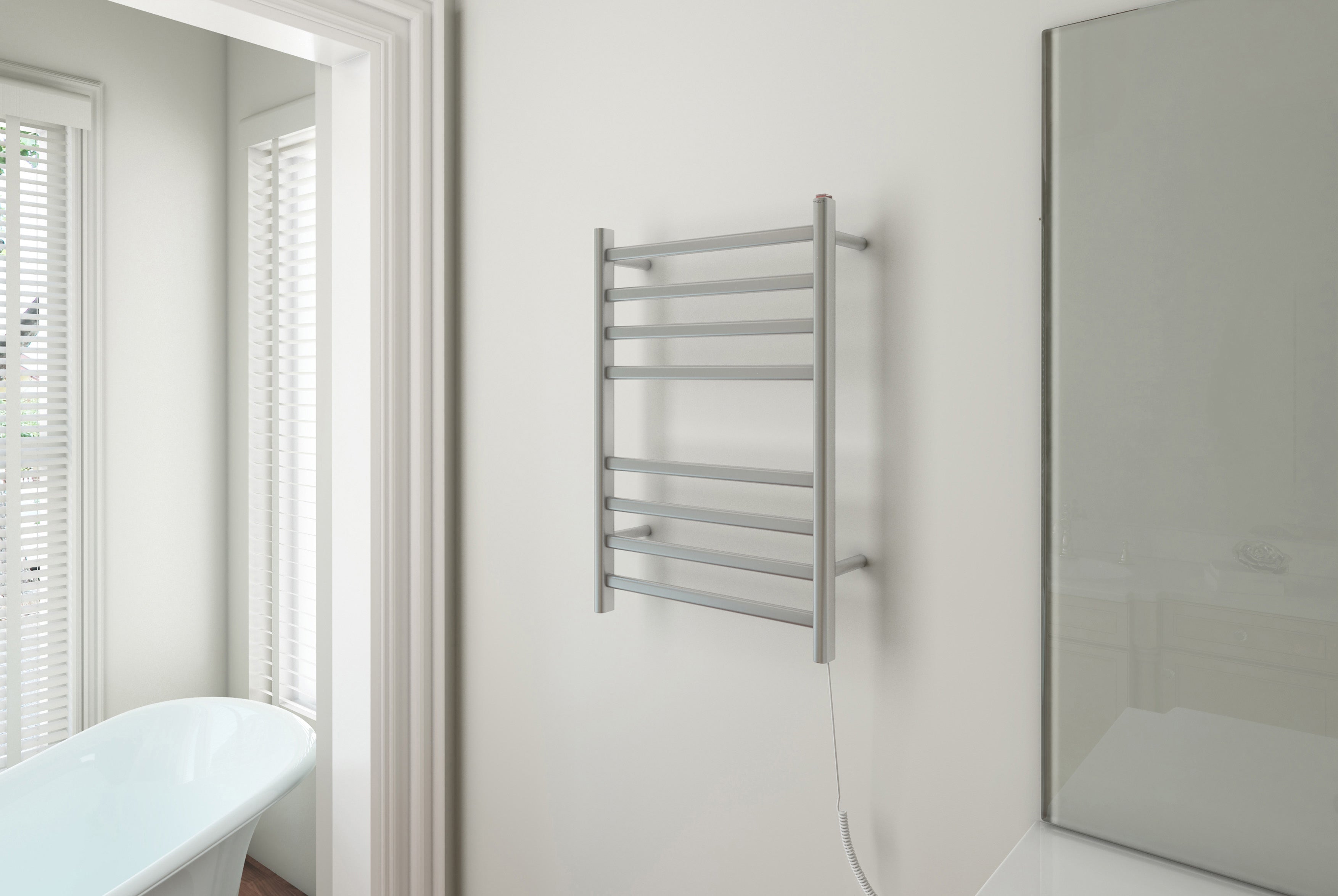Prima Dual Extended 8 Bar Electric Towel Warmer - Hardwired & Plug-in Brushed Stainless Steel - Perfect for Bathrooms, Spas & Luxury Hotels