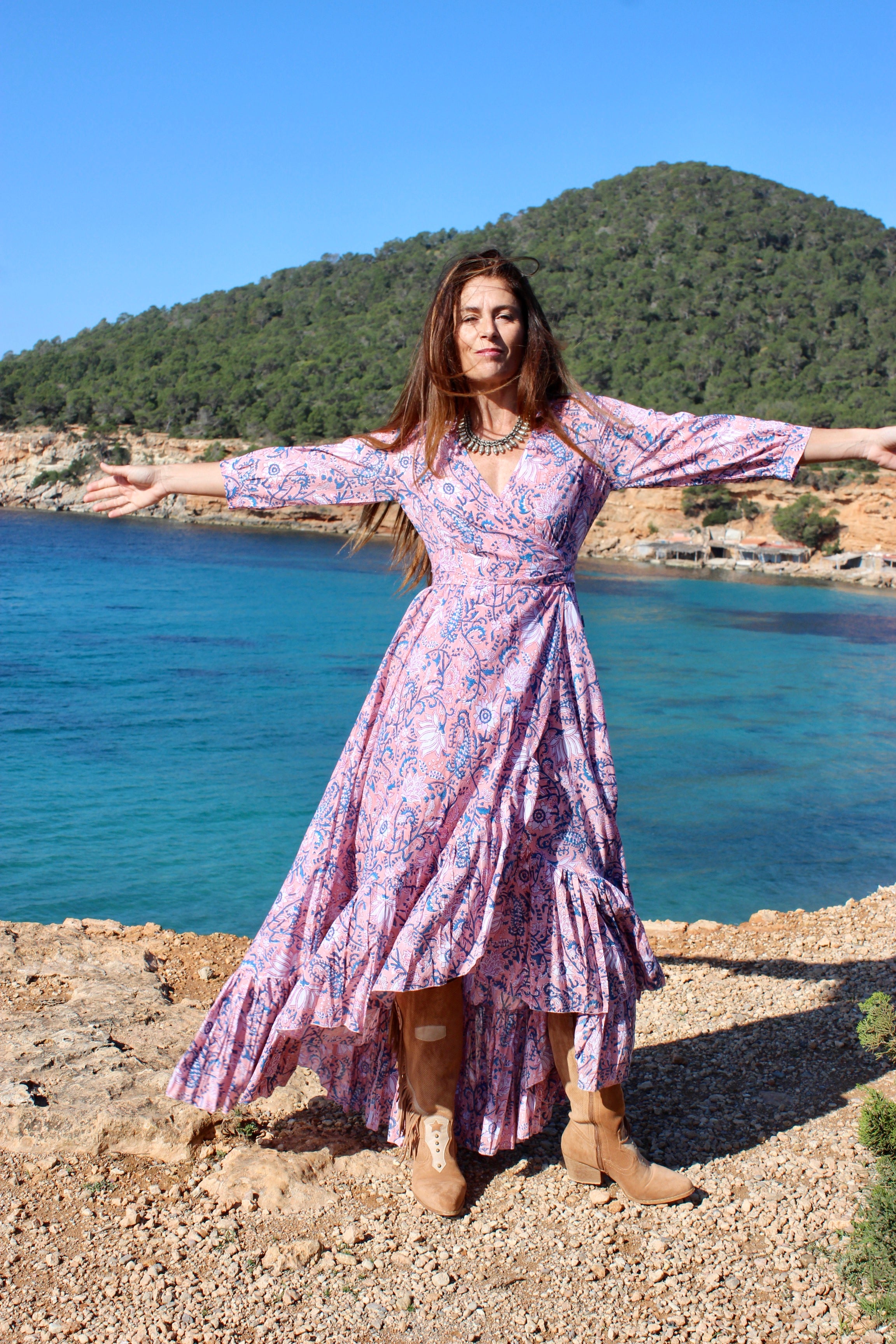 Elegant Floral Goddess Dress with Rose Print - Perfect for Weddings, Parties & Special Occasions