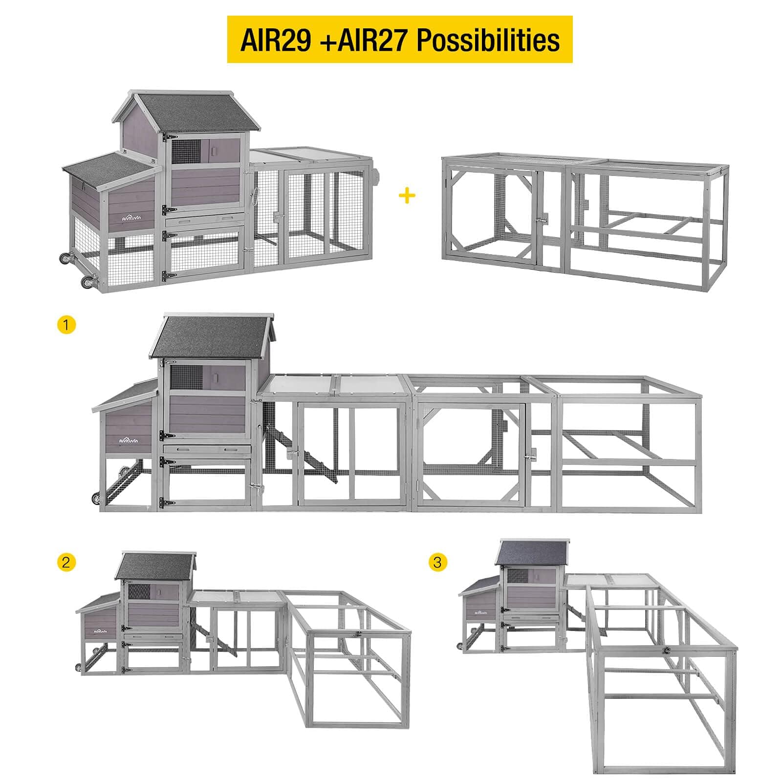 Aivituvin Large Chicken Coop for 2-3 Chickens - Mobile Poultry House with Wheels, 2 Nesting Boxes & Expandable Design - Outdoor Wooden Hen Duck Cage (77