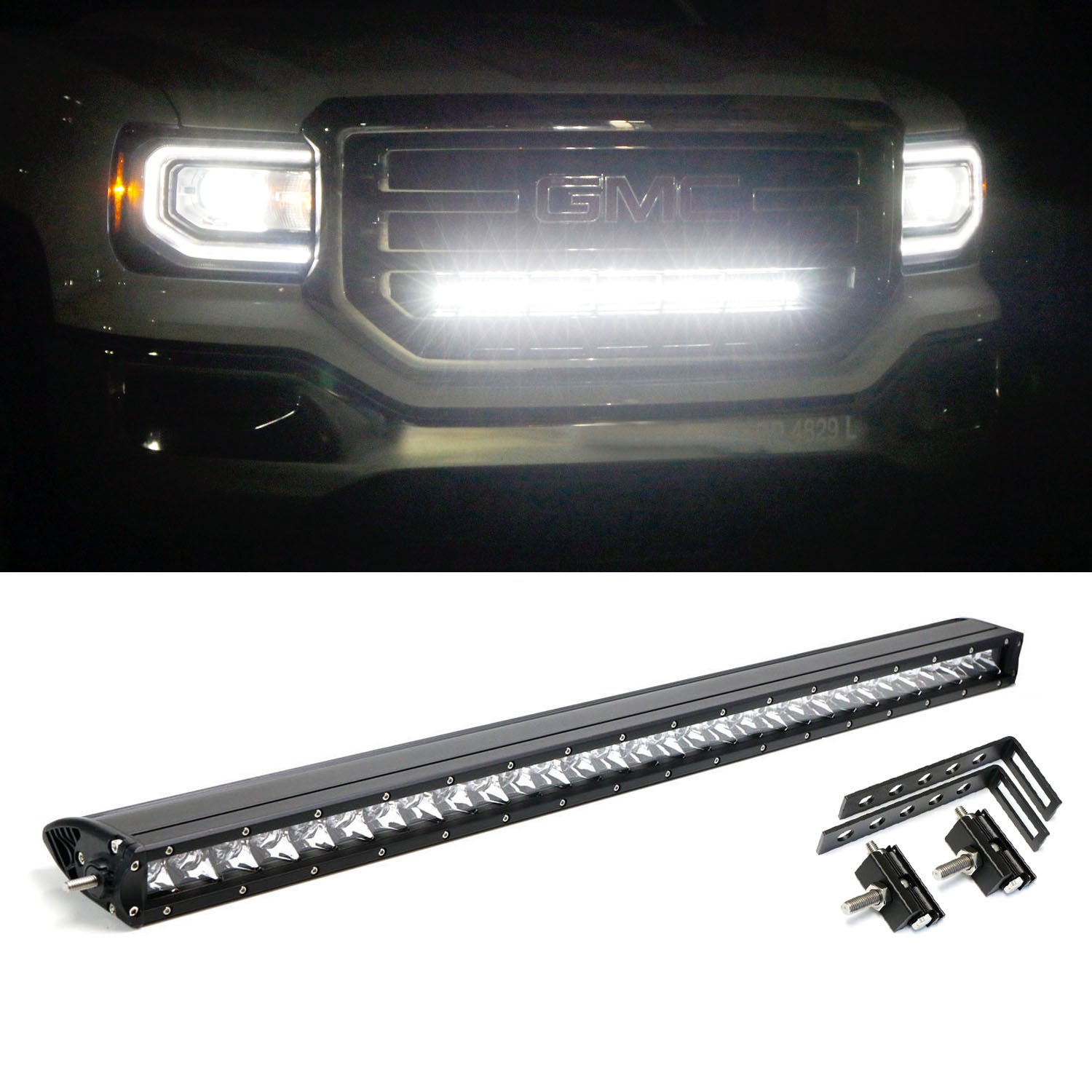 150W 30 CREE LED Light Bar with Behind Grille Bracket & Wiring Kit - Compatible with 2014-2018 GMC Sierra - Perfect for Off-Roading, Truck Lighting & Night Driving