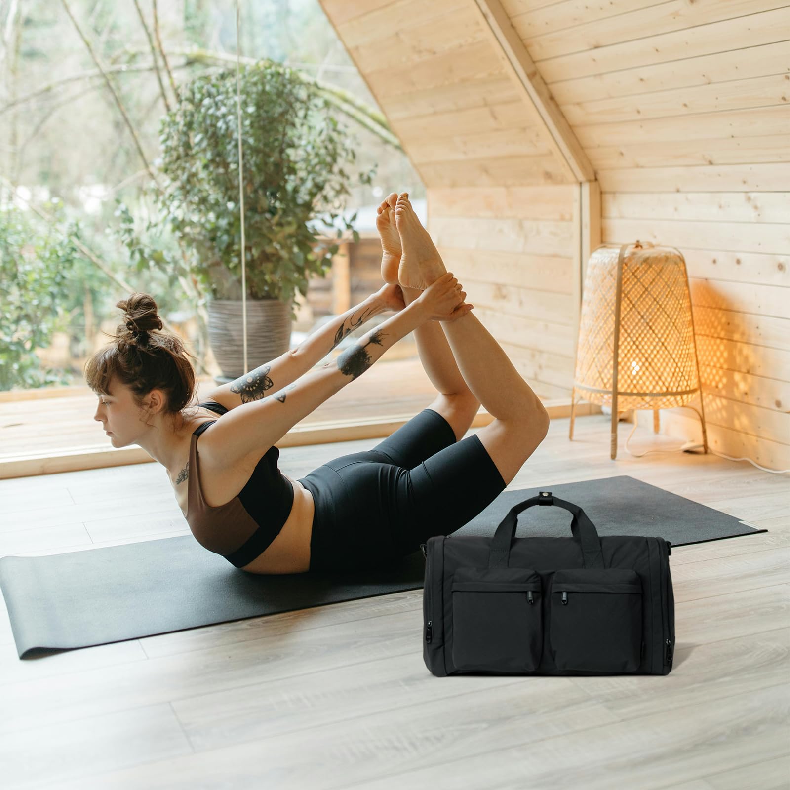 Black Gym Bag for Women & Men with Shoes Compartment | 3-in-1 Carry On Travel Duffel Bag with Trolley Sleeve | Lightweight Water Resistant Sports Bag for Gym, Workout, Travel & Fitness | Perfect for Gym Locker, Weekend Getaways & Sports Practice