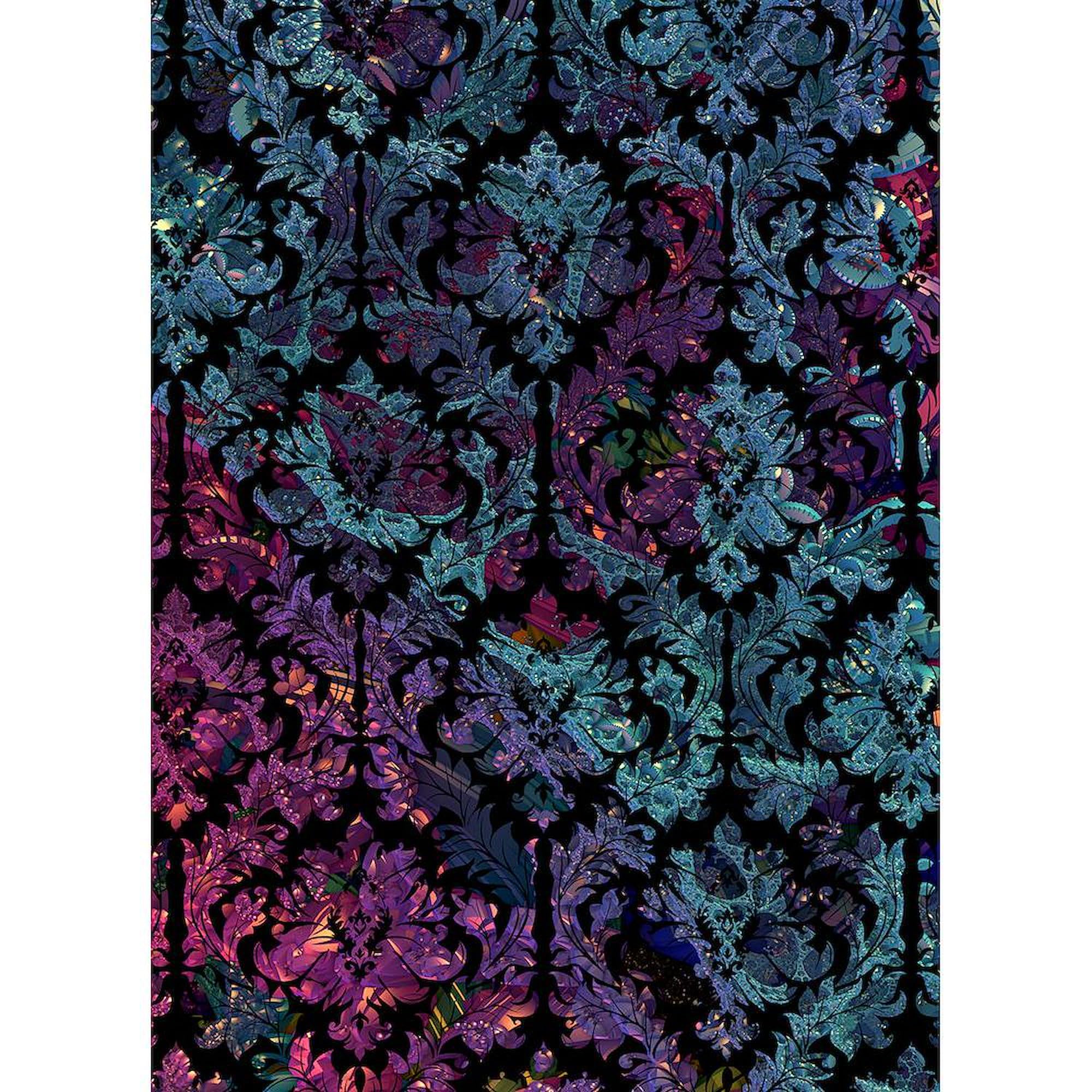 Purple and Blue Damask Pattern 5'x7' Area Rug - Soft Decorative Throw Rug for Living Room, Bedroom, or Office