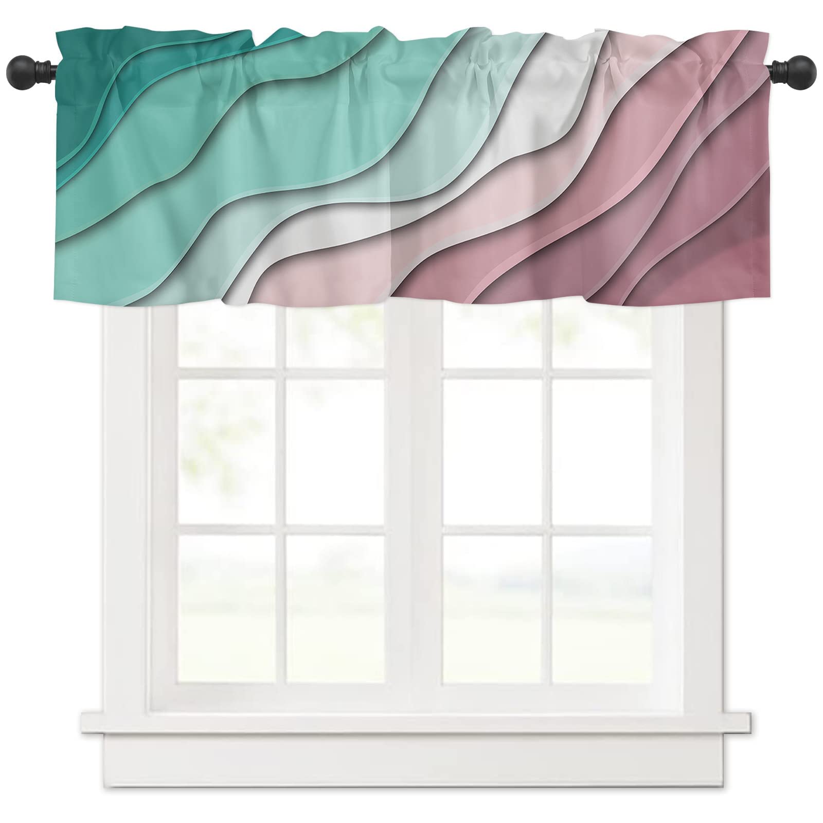 Modern Geometric Rod Pocket Valance - Green Abstract Beach Design Window Treatment (54