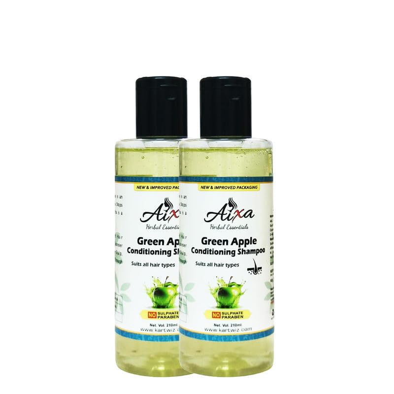 **Aixa Green Apple Conditioning Shampoo & Cleanser – Nourishing & Refreshing Shampoo for All Hair Types | Leaves Hair Soft, Smooth & Shiny | 2-Pack | Perfect for Daily Use, Salons & Travel**