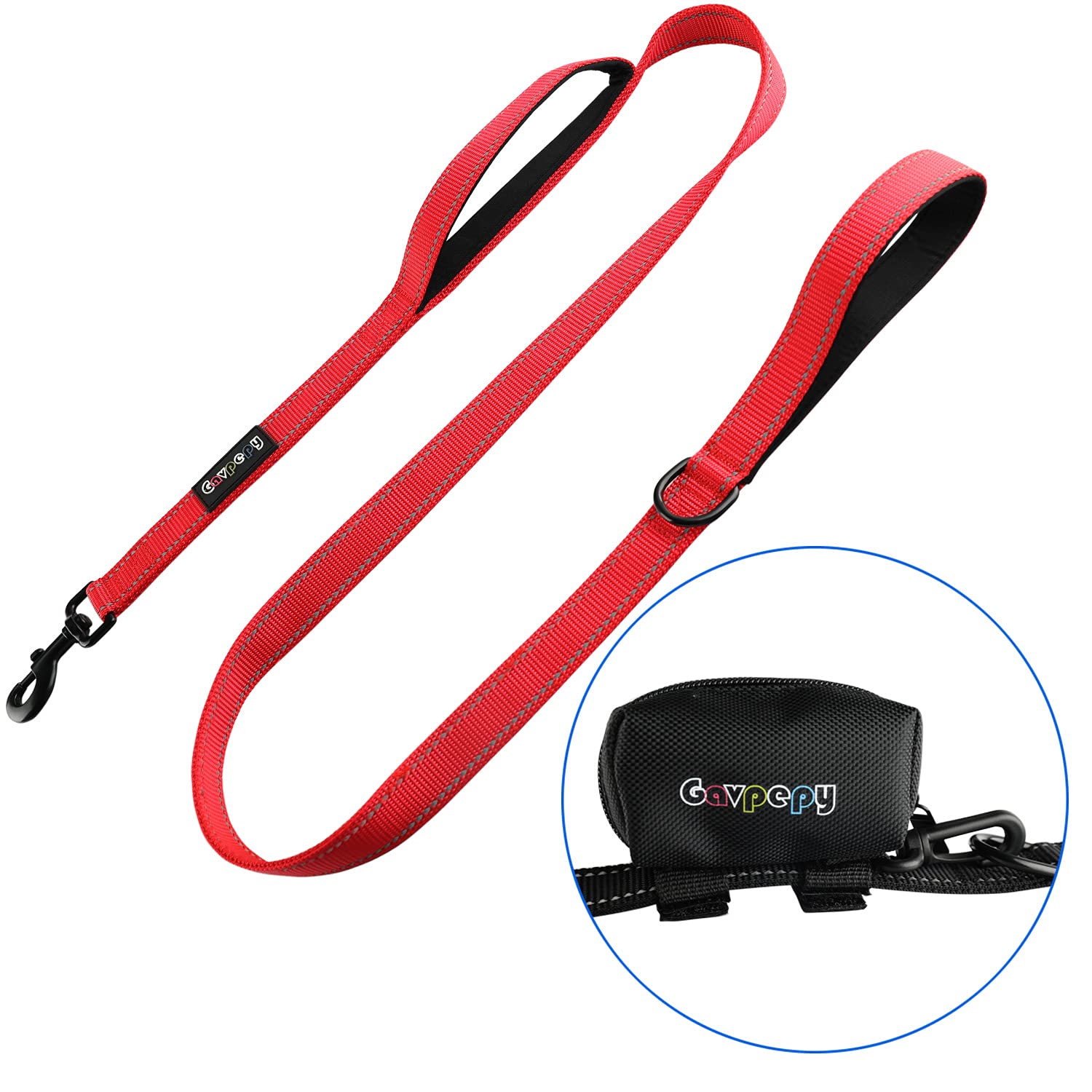 Gavpepy 3M Reflective Dog Leash - 5ft Heavy Duty Training Leash with Traffic Padded Handle & Poop Bag Dispenser for Large & Medium Dogs - Perfect for Night Walks, Jogging & Outdoor Adventures
