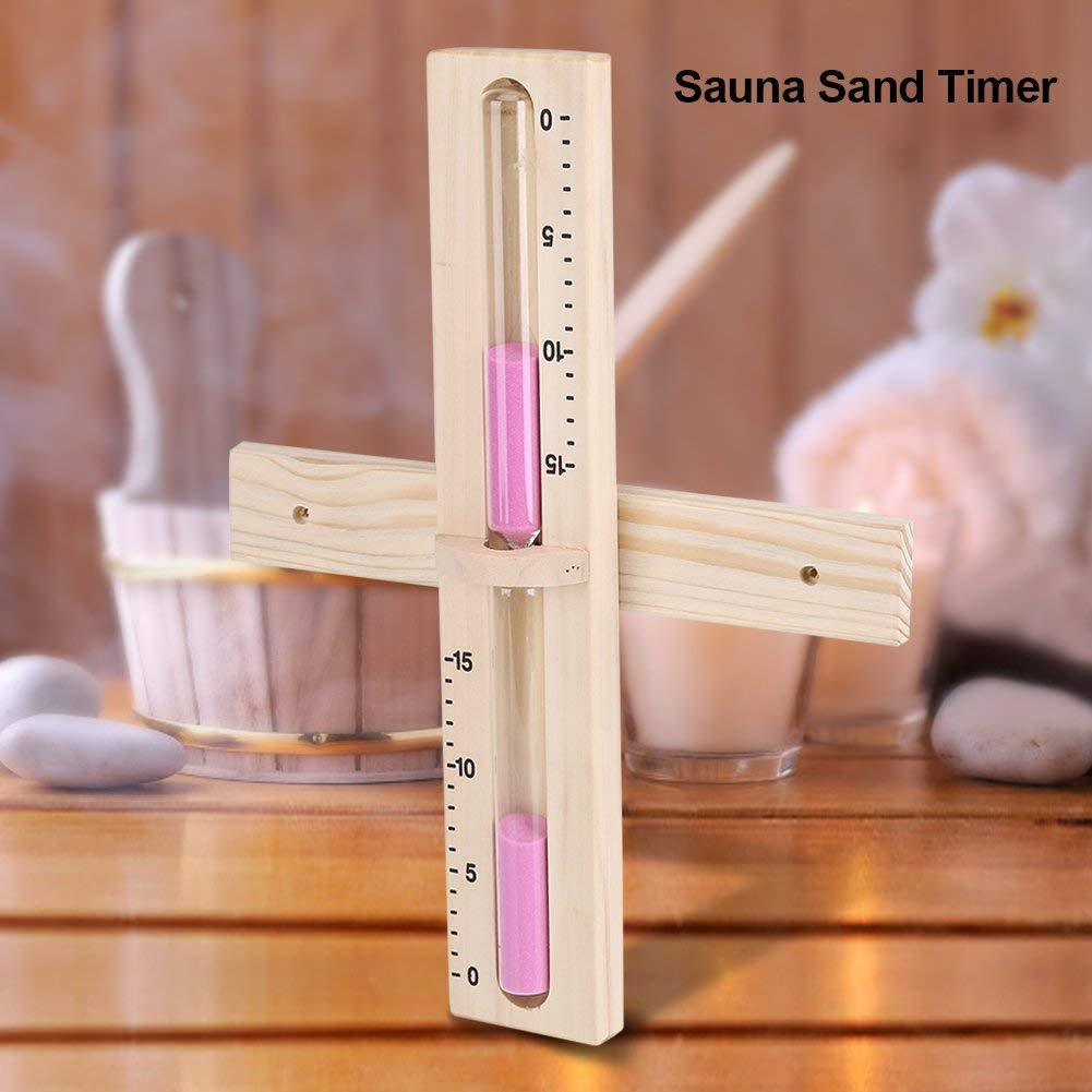 15 Minute Wooden Sauna Sand Timer - Heat Resistant Rotating Hourglass for Steam Room & Spa - Wall Mounted Glass Sand Clock with Natural Sands - Perfect for Sauna Timing, Yoga Studio, Meditation Room & Home Decor